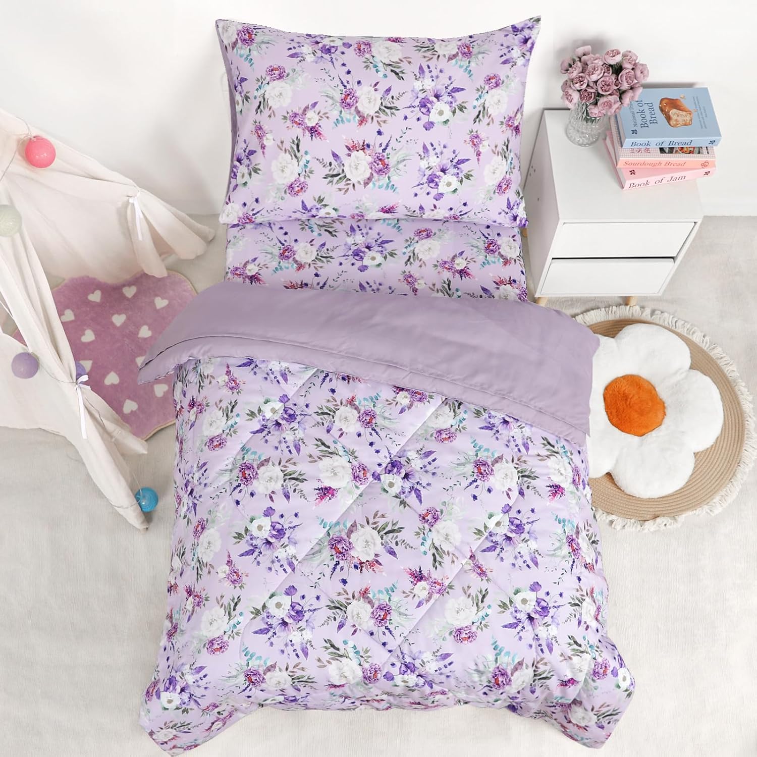 Toddler Bedding Set for Girls, 4 Piece Rainbow Toddler Girl Bedding Set, Super Soft & Lightweight Toddler Comforter Set Includes Comforter, Flat Sheet, Fitted Sheet, Pillowcase (Pink) - Image 14