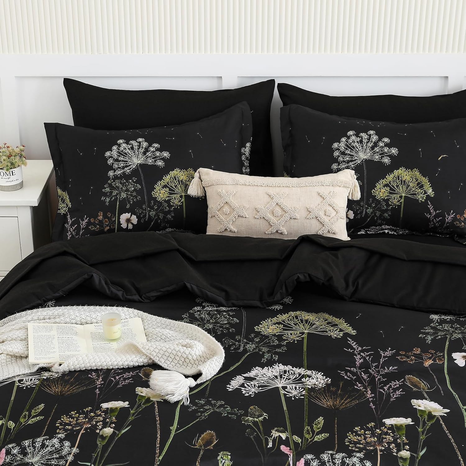Yiran King Size Comforter Set, 7 Piece Comforter Floral Black Green Bedding Set, Soft Bed in a Bag King, Comforter, Sheets, Pillowcases & Shams - Image 5