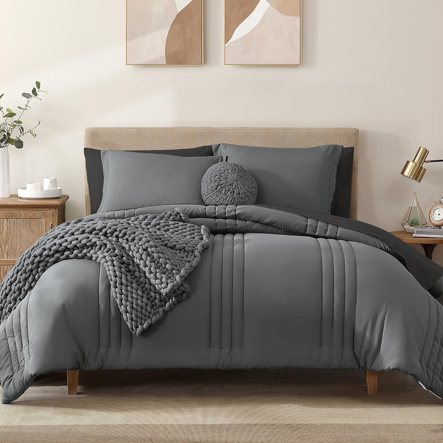 Monbix Queen Comforter Set - 7 Pieces Blue Gray Bed in a Bag Queen Bedding Sets with Comforters, All Seasons Comforter Bed Set with Sheets,Pillowcases & Shams - Image 14