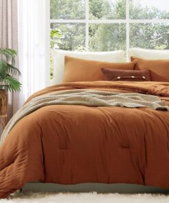 WRENSONGE King Size Comforter Set - 3 Pieces Prewashed Burnt Orange Soft Lightweight Bedding for All Seasons,Fluffy Down Alternative Comforter King Size with 2 Pillow Shams