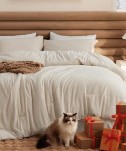 Bedsure Queen Comforter Set - Beige Soft Bedding for All Seasons, Cationic Dyed Bed Set, 3 Pieces, 1 Queen Size Comforter (90"x90") and 2 Pillow Shams (20"x26"+2")