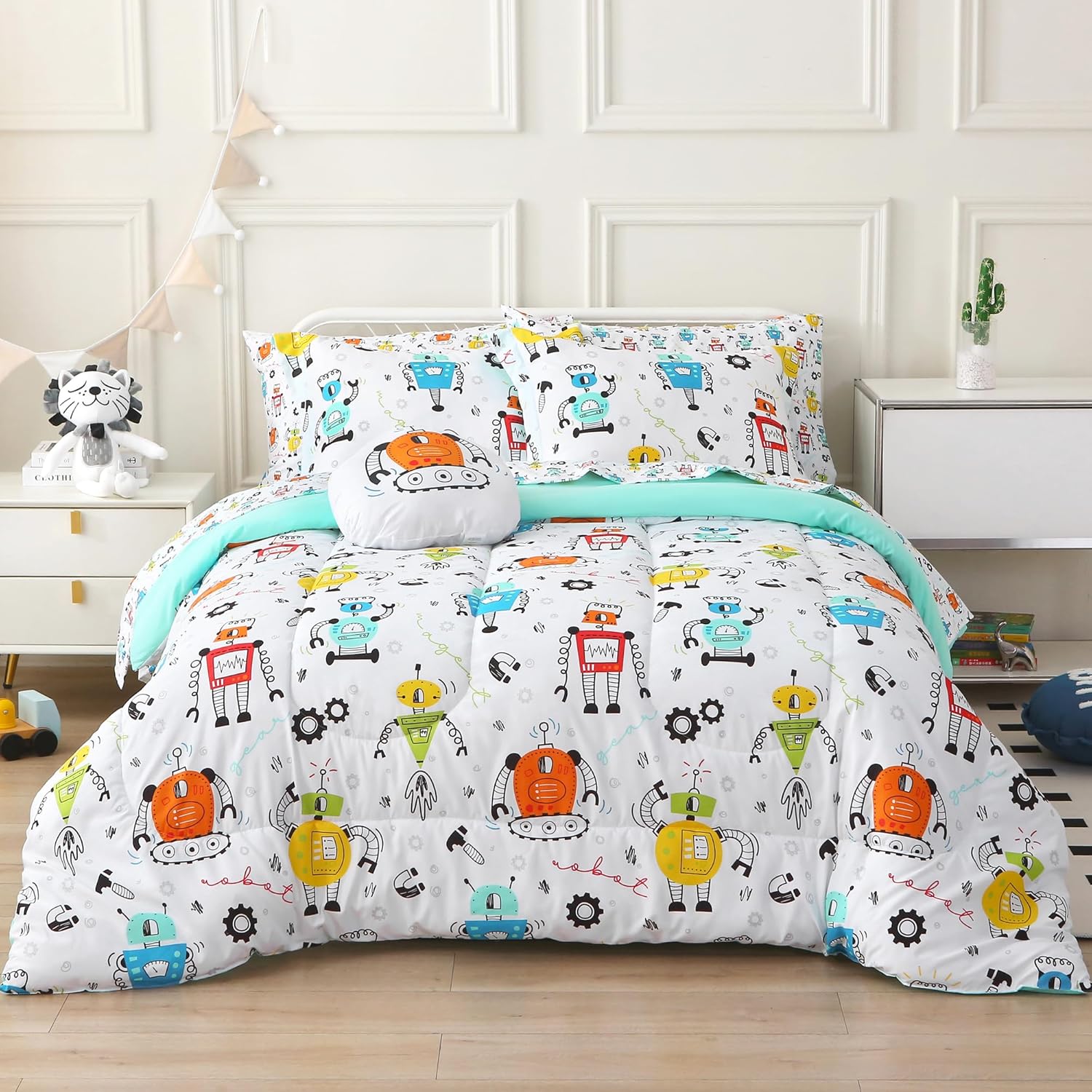 Mooreeke Full Size Comforter Sets for Boys Kids, 8 Pieces Bed in a Bag Racing Car Bedding Comforter Sheet Set with Shams and Decorative Toy Pillow, Ultral Soft Microfiber Kids Bed Set - Image 10