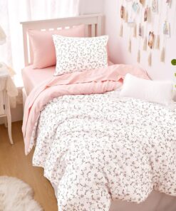 Wake In Cloud - Floral Comforter Set, Coquette Cottagecore Aesthetic Cute Flower Pattern for Women Teen Girls, Soft Lightweight Dorm Bedding, 3 Piece, Pink, Twin/Twin XL Size