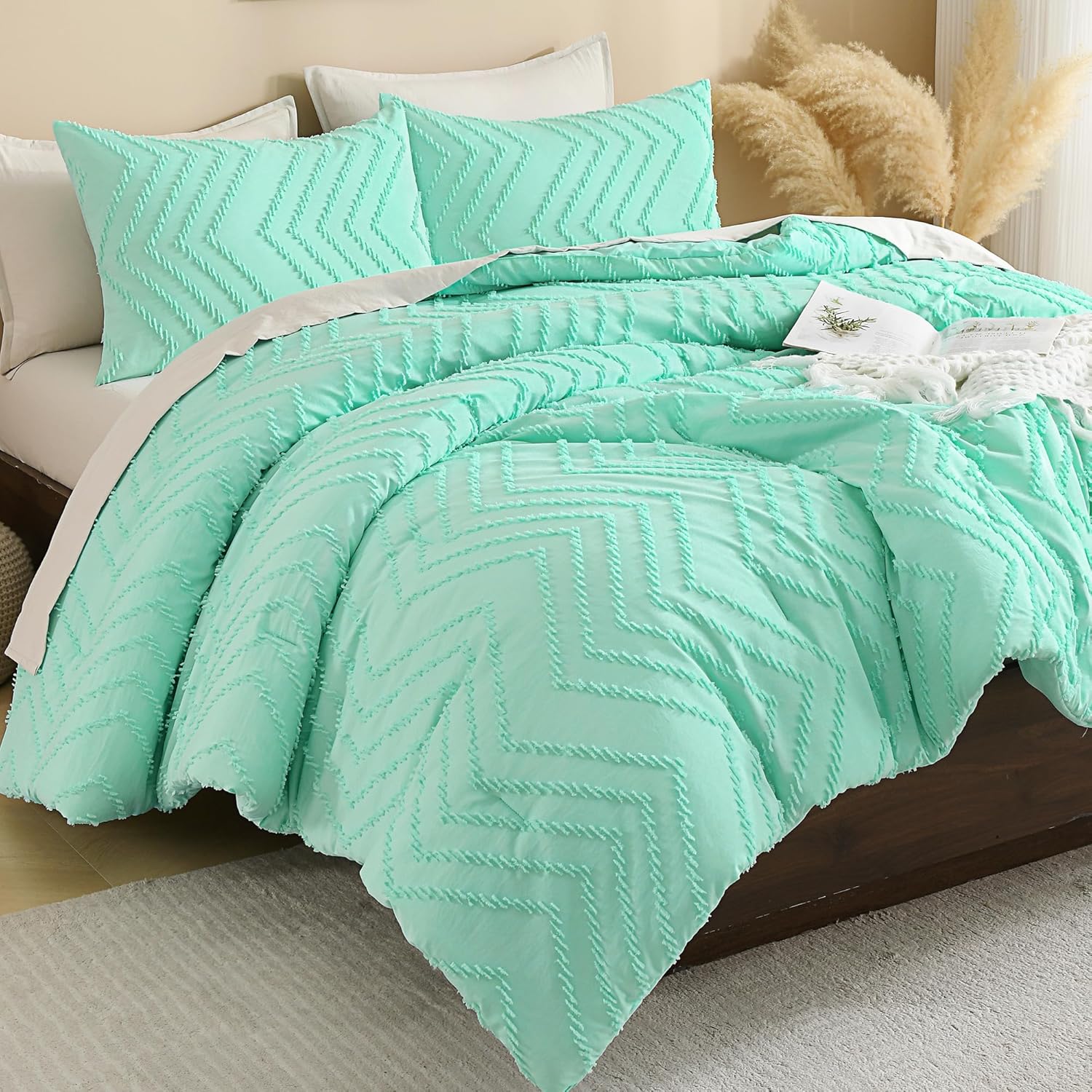 Andency Comforter Full Size Set, Beige Boho Cream Soft Warm Tufted Neutral Bedding Comforter Sets for Full Size Bed, 3 Pieces Aesthetic Chevron Farmhouse Cute Bohemian Textured Bedding Set - Image 30