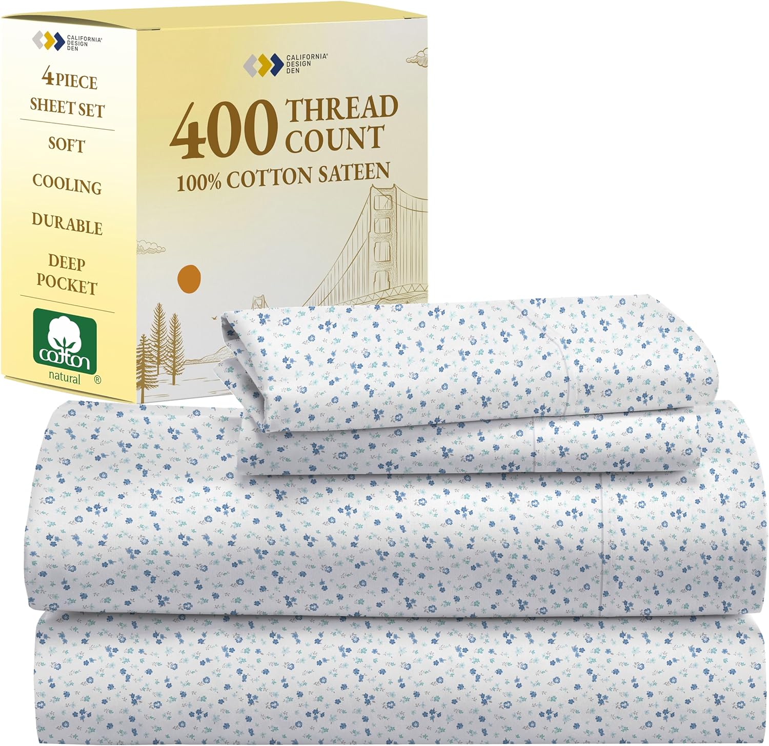 California Design Den King Size Sheets Set - Soft 400 Thread Count Sateen, Natural 100% Cotton Sheets King Size, Deep Pockets with All Around Elastic for a Snug Fit, Cool & Durable Bedding - White - Image 96