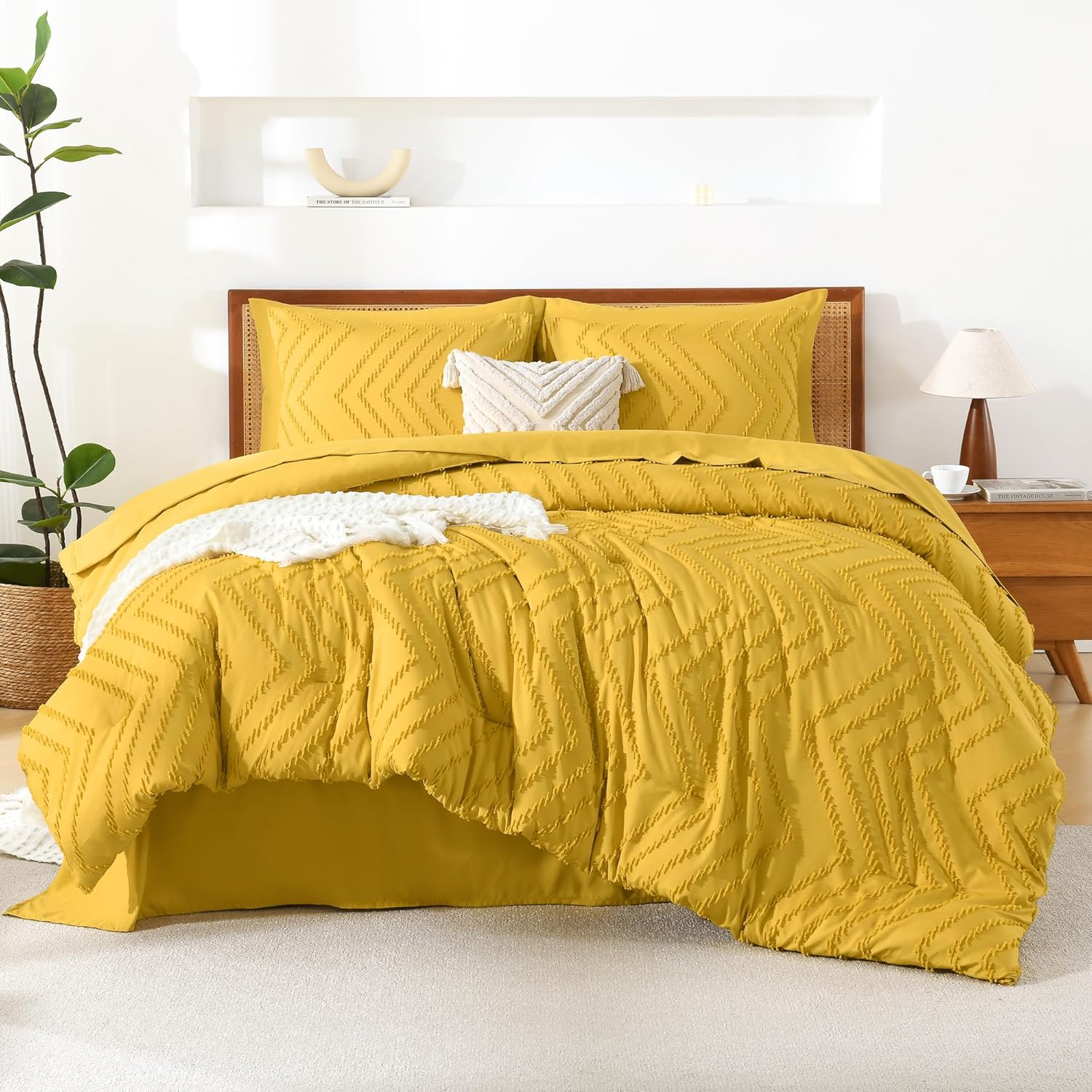 Litanika California King Size Comforter Set with Sheets Beige - 7 Pieces Bed in a Bag Cal King Chevron Tufted Complete Bedding Sets with Comforter, Sheets, Pillowcases & Shams - Image 34