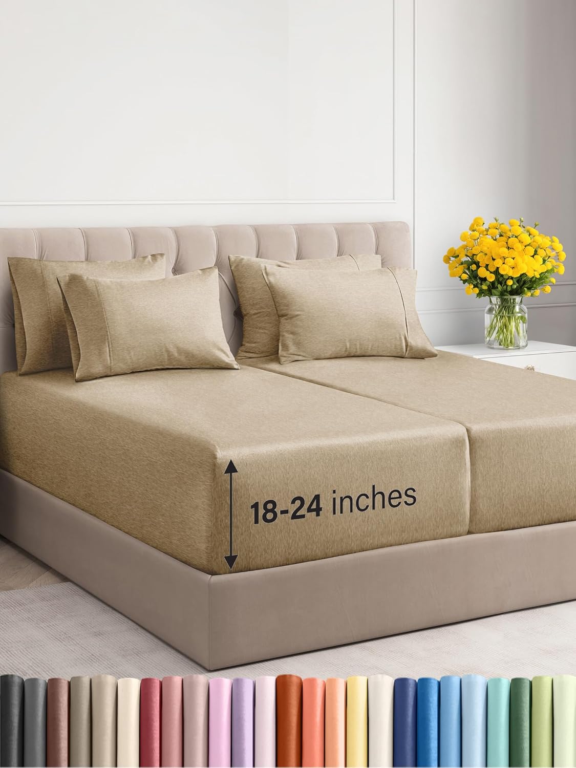 Extra Deep Cal King Sheet Set - 6 Piece Breathable & Cooling Sheets - Hotel Luxury Bed Sheets Set - Easy & Secure Fit - Soft, Wrinkle Free & Comfy Sheets Set - Grey Sheet Set with Extra Deep Pockets - Image 108