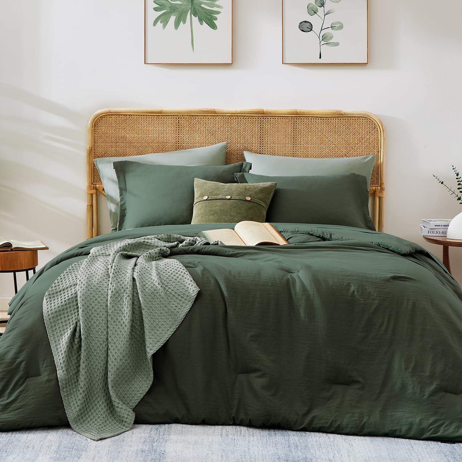 WRENSONGE Queen Comforter Set - 7 Pieces Sage Green Soft Bed in a Bag Queen with Fitted Sheet, Flat Sheet, 2 Pillow Shams, and 2 Pillowcases- Warm Bedding Sets Queen for All Season - Image 28