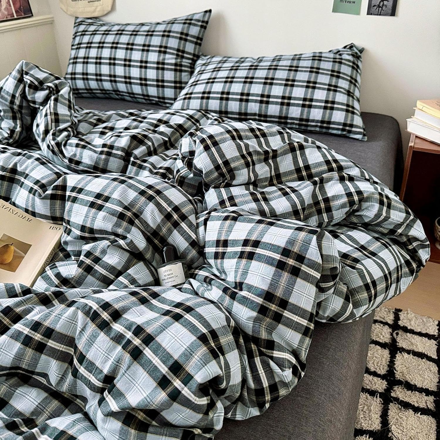 LifeTB Queen Comforter Set Tan Gingham Comforter Modern Style Beige Plaid Comforter Set 3 Pieces Fluffy Grid Checkered Comforter with 2 Pillowcases Boho Gingham Bedding Set Queen Size - Image 36