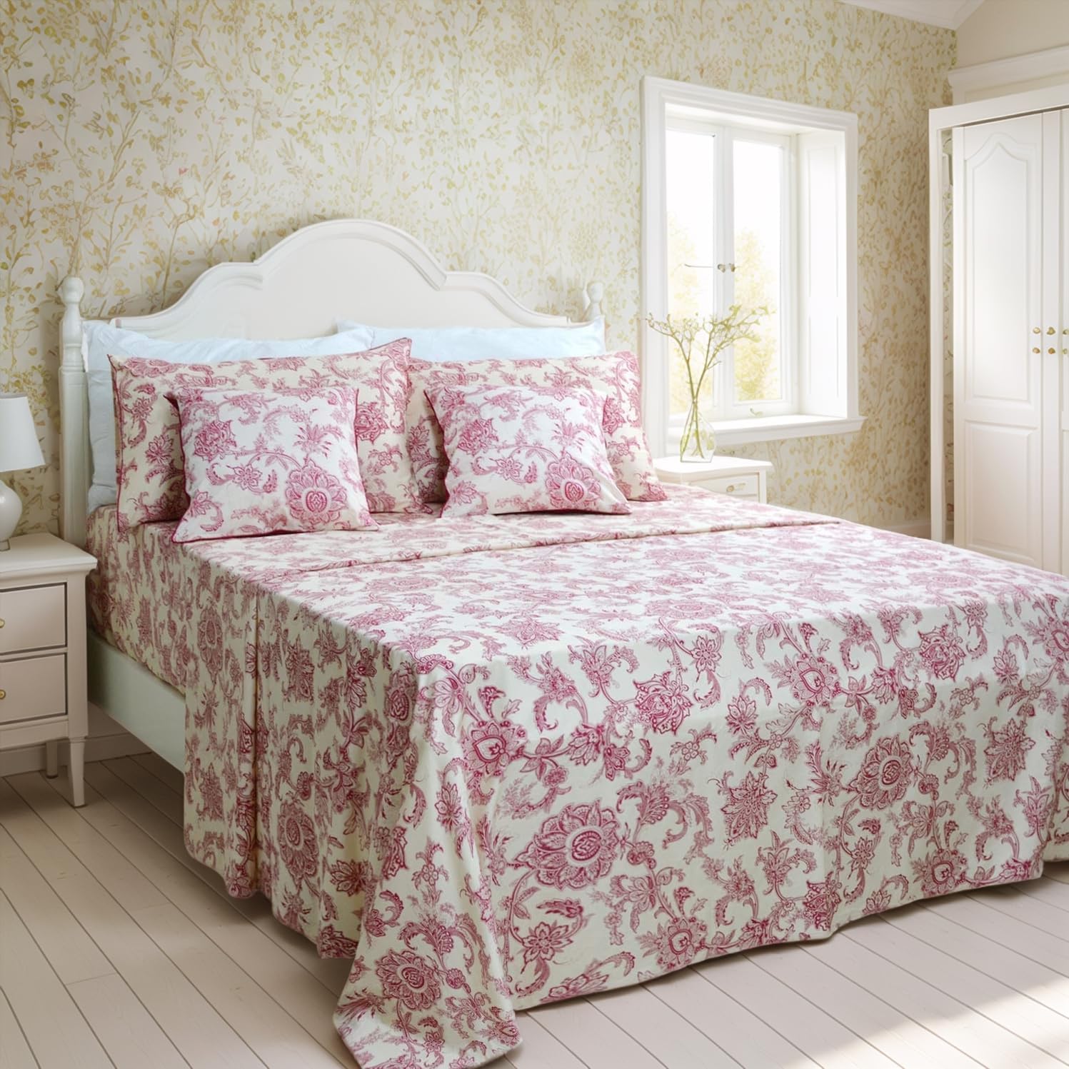 FADFAY Shabby Floral Bedding Elegant Peony Sheets Set Luxury Bedding Collections 800 Thread Count 100% Egyptian Cotton Deep Pocket, 4 Piece-Queen Size - Image 24