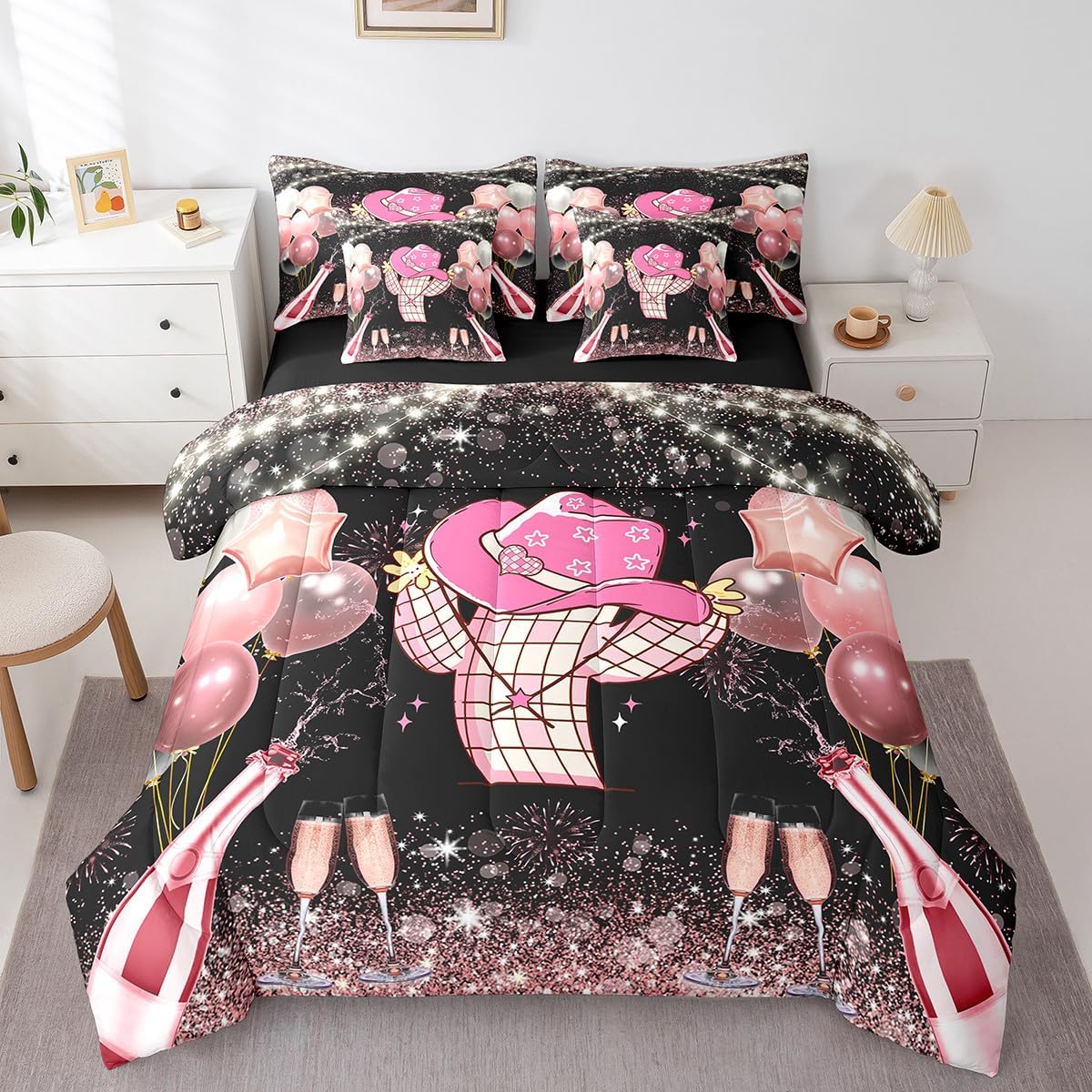 Erosebridal Kawaii Bowknot Girls Bed in A Bag with Sheets Dreamy Princess Style Twin Comforter Set 7 Piece for Kids Teen Women,Girly Cute Bow Bedding Set Pink Bow Tie Bed Set Bedroom Decor - Image 8