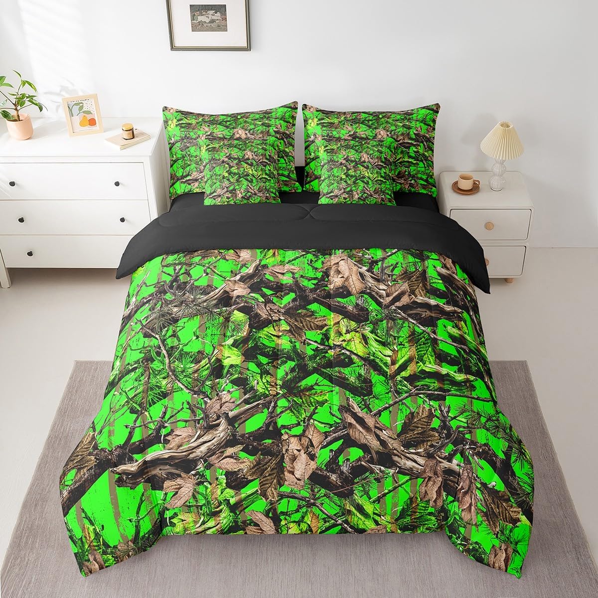 Feelyou Duck Hunter Green Camouflage Hunting 7 Pieces Bedding Set, Queen Size Black Brown All Season,Bed in a Bag with Comforter, Sheets, Pillowcases Camo Army Bed Set Breathable Wild Room Decor - Image 33