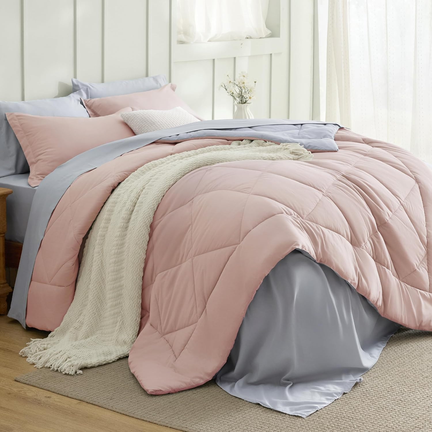Bedsure Queen Comforter Set - 7 Pieces Reversible Grey Bedding, Queen Size Bed Set for All Seasons, Bed in a Bag with Down Alternative Comforter, Sheets, Pillowcases & Shams - Image 20