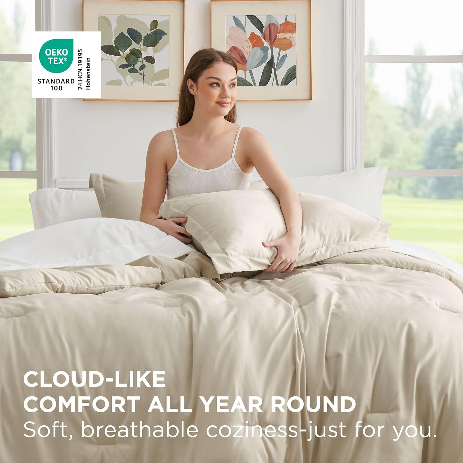 Bedsure King Size Comforter Set - 7 Pieces Beige King Bedding Set for All Seasons, Boho Contrasting Design Bed in a Bag with Comforter, Sheets, Pillowcases & Shams - Image 3