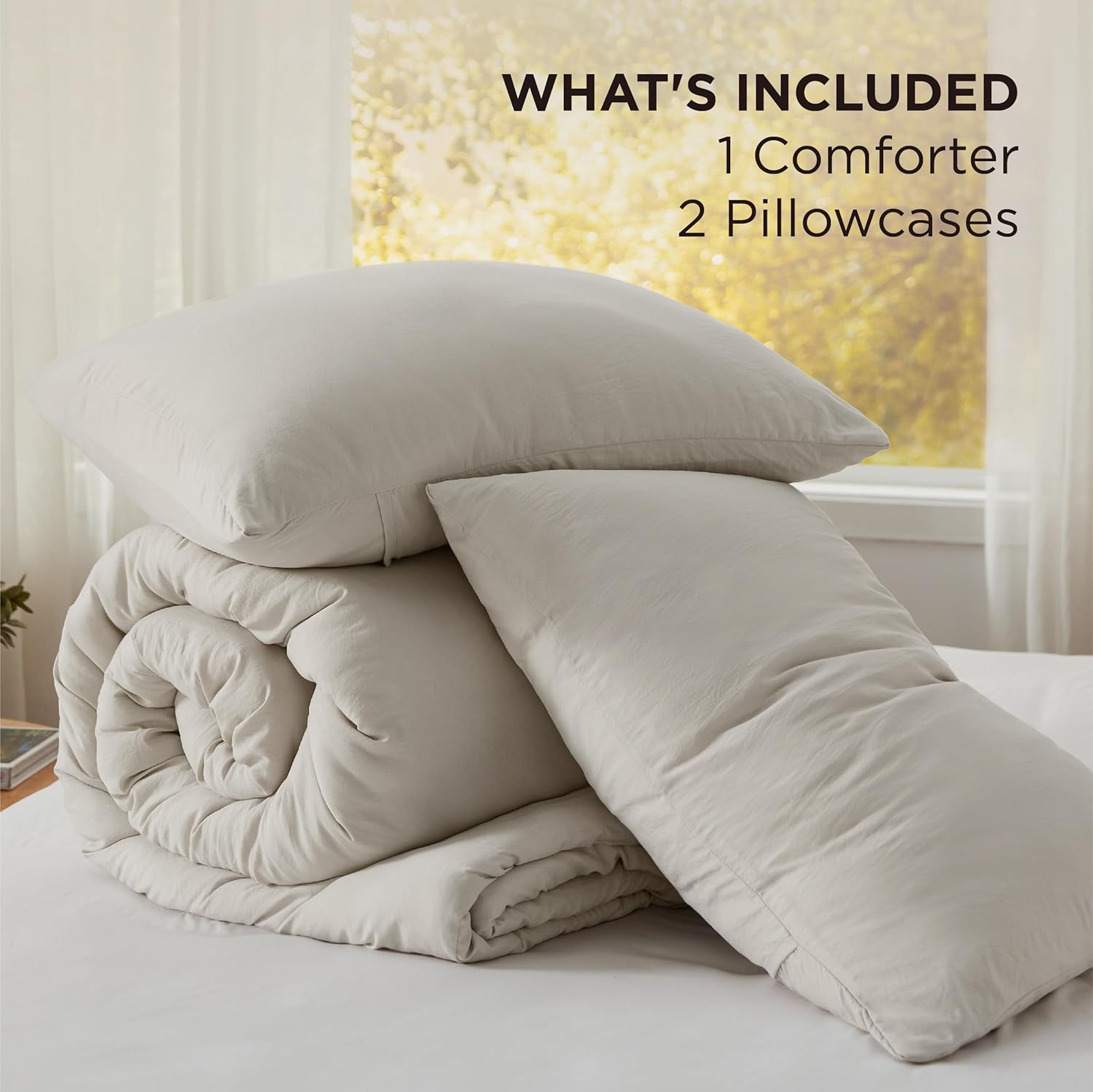 Bedsure King Size Comforter Set, Beige Soft Prewashed Bedding for All Seasons, 3 Pieces GentleSoft™ Warm Down Alternative Bed Set, 1 Lightweight Comforter (104"x90") and 2 Pillowcases (20"x36") - Image 6