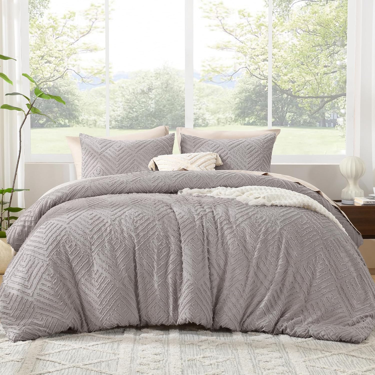 Litanika California King Comforter Set Beige, 3 Pieces Cream Tufted Boho Farmhouse Bedding Comforter Sets, Lightweight Fluffy Comforter Bed Set for All Season (104x96In Comforter and 2 Pillowcases) - Image 29