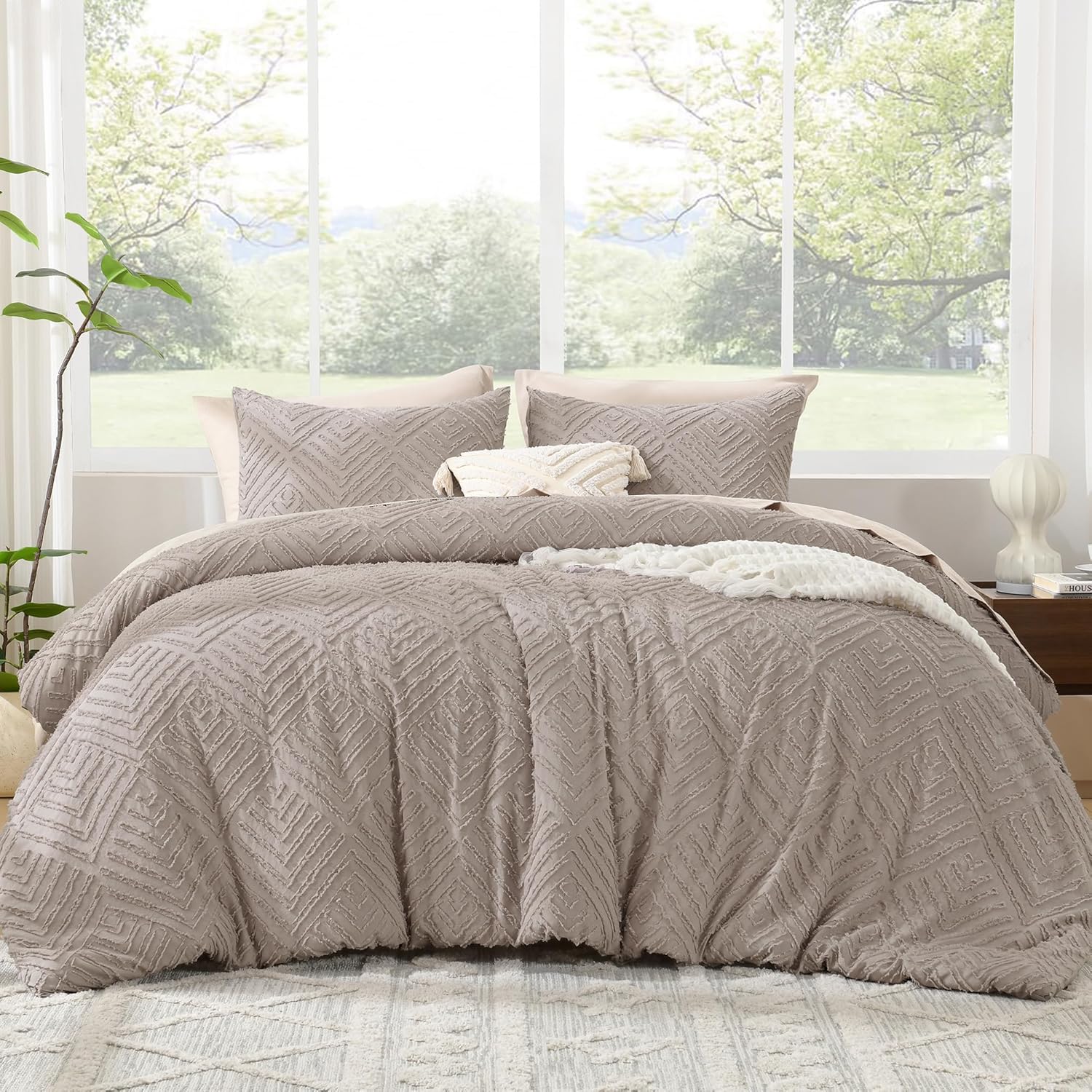 Litanika California King Comforter Set Beige, 3 Pieces Cream Tufted Boho Farmhouse Bedding Comforter Sets, Lightweight Fluffy Comforter Bed Set for All Season (104x96In Comforter and 2 Pillowcases) - Image 32