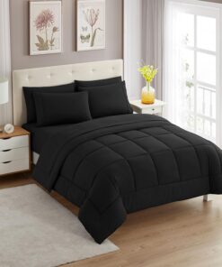 Sweet Home Collection 5 Piece Comforter Set Bag Solid Color All Season Soft Down Alternative Blanket & Luxurious Microfiber Bed Sheets, Black, Twin