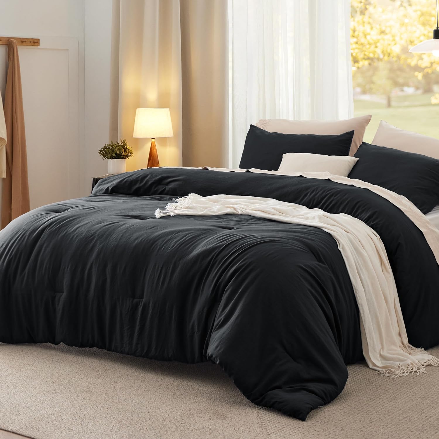 Bedsure King Size Comforter Set, Beige Soft Prewashed Bedding for All Seasons, 3 Pieces GentleSoft™ Warm Down Alternative Bed Set, 1 Lightweight Comforter (104"x90") and 2 Pillowcases (20"x36") - Image 42