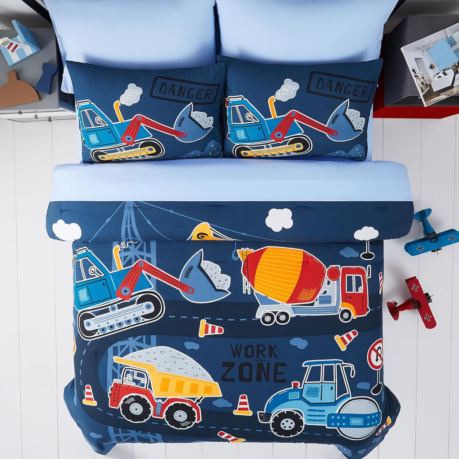 Full Kids Comforter Set - 7 Pieces Full Bedding Sets for Boys Teen, Glow in The Dark Truck Tractor Excavator Bed in A Bag with Sheets - Image 3