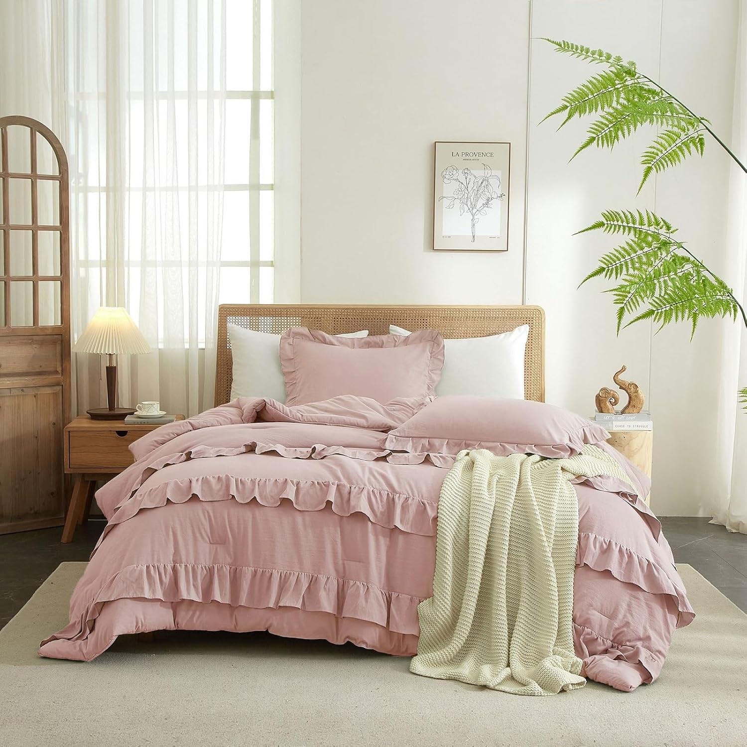 LifeTB Queen Comforter Set Tan Gingham Comforter Modern Style Beige Plaid Comforter Set 3 Pieces Fluffy Grid Checkered Comforter with 2 Pillowcases Boho Gingham Bedding Set Queen Size - Image 56