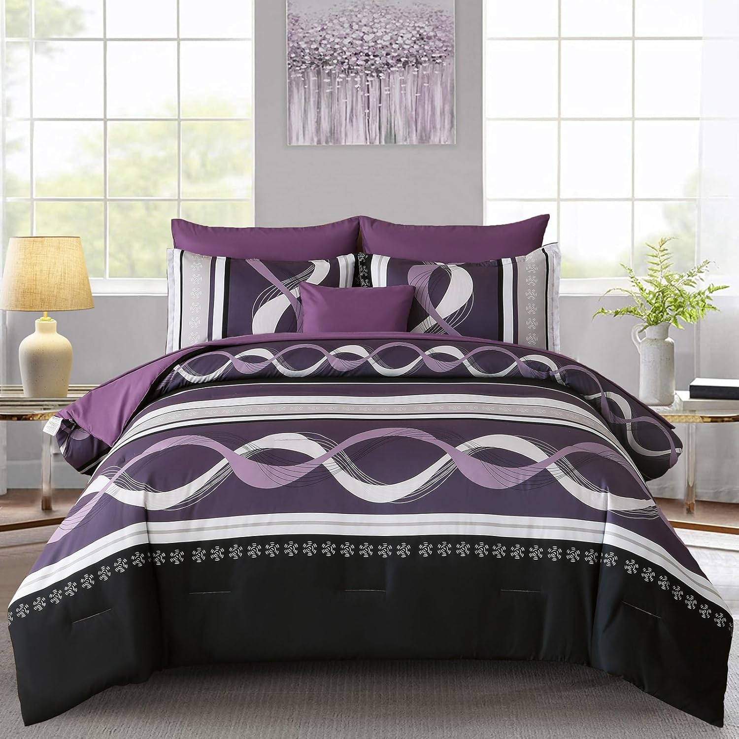 Anibedding Black Comforter Set Queen Size,8 Pieces Boho Bed in a Bag Patchwork Striped Comforter Set, Soft Microfiber Bedding Set for All Season(90"×90") - Image 14