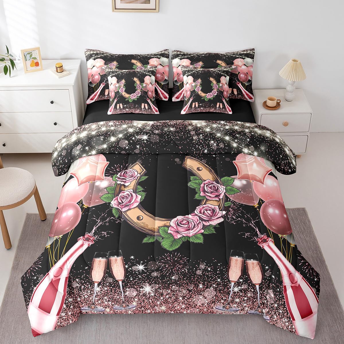 Erosebridal Kawaii Bowknot Girls Bed in A Bag with Sheets Dreamy Princess Style Twin Comforter Set 7 Piece for Kids Teen Women,Girly Cute Bow Bedding Set Pink Bow Tie Bed Set Bedroom Decor - Image 10