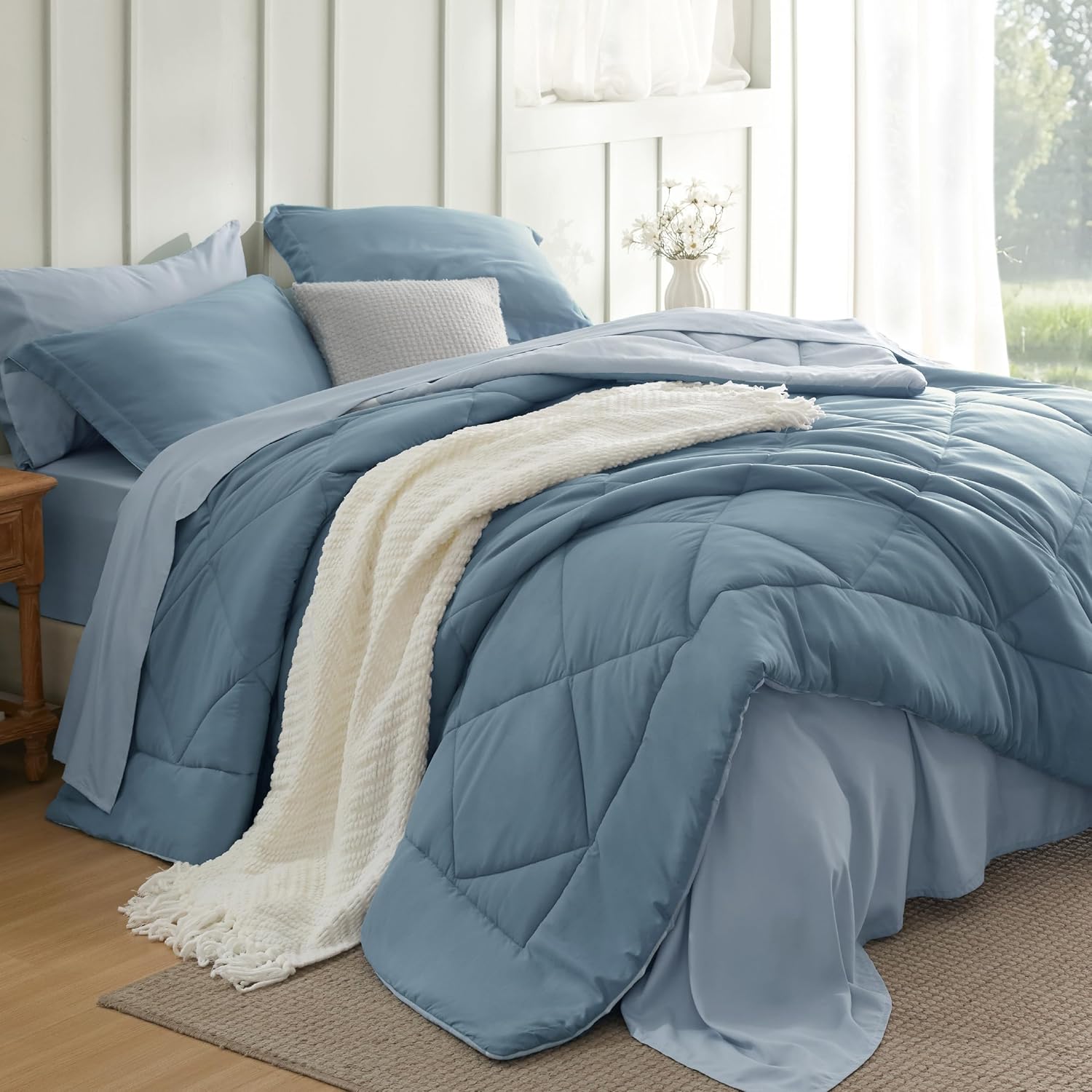 Bedsure Queen Comforter Set - 7 Pieces Reversible Grey Bedding, Queen Size Bed Set for All Seasons, Bed in a Bag with Down Alternative Comforter, Sheets, Pillowcases & Shams - Image 17