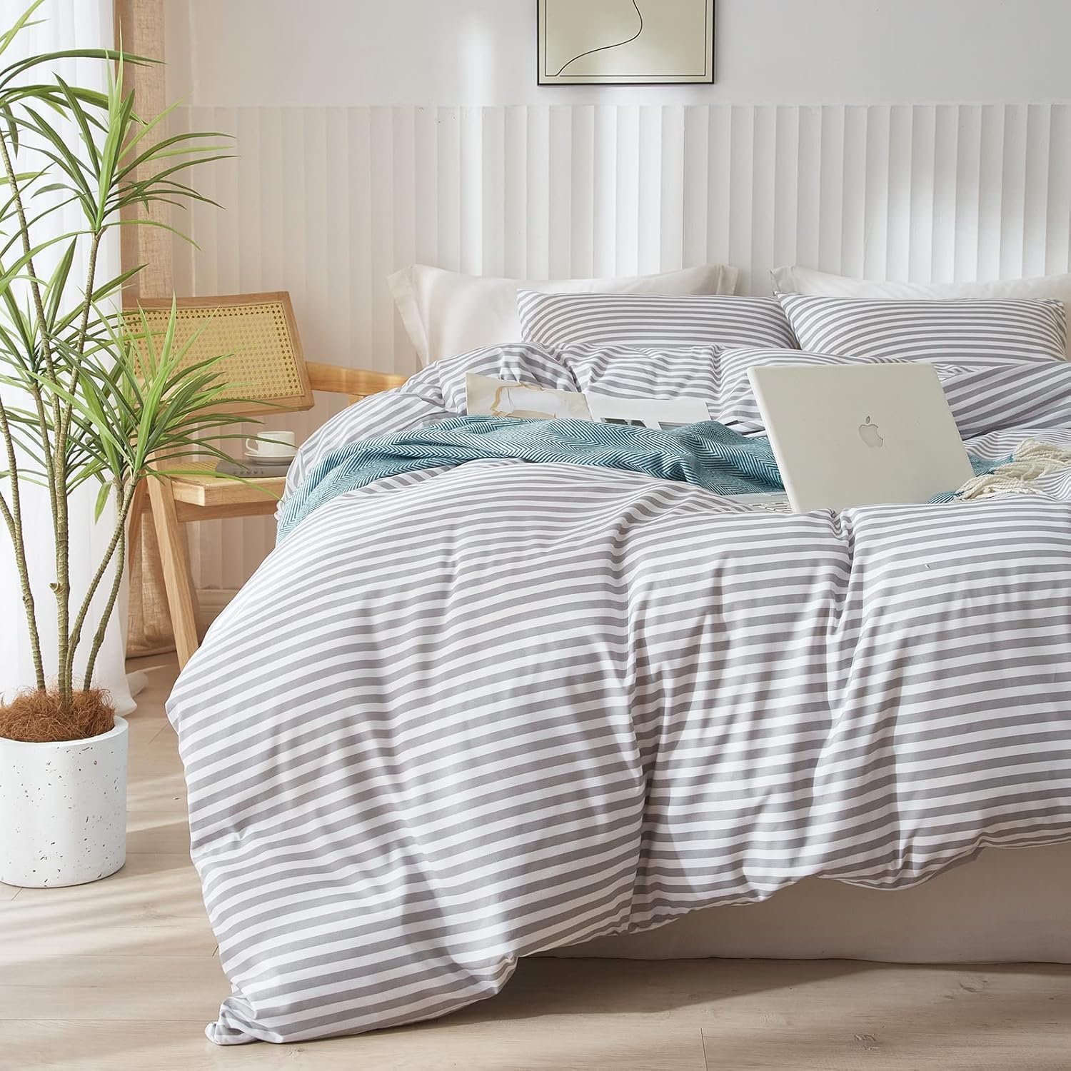 LifeTB Queen Comforter Set Tan Gingham Comforter Modern Style Beige Plaid Comforter Set 3 Pieces Fluffy Grid Checkered Comforter with 2 Pillowcases Boho Gingham Bedding Set Queen Size - Image 45