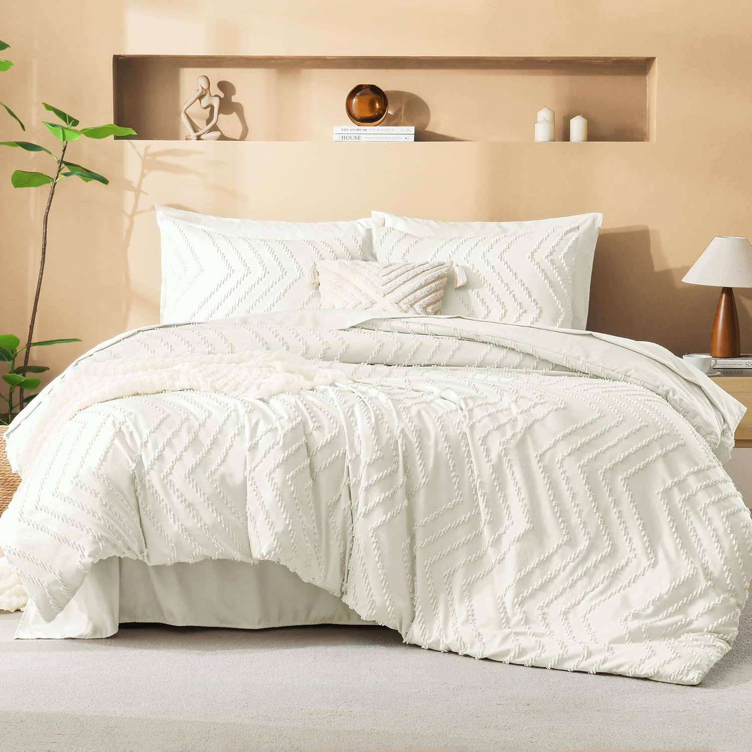 Litanika California King Size Comforter Set with Sheets Beige - 7 Pieces Bed in a Bag Cal King Chevron Tufted Complete Bedding Sets with Comforter, Sheets, Pillowcases & Shams - Image 20
