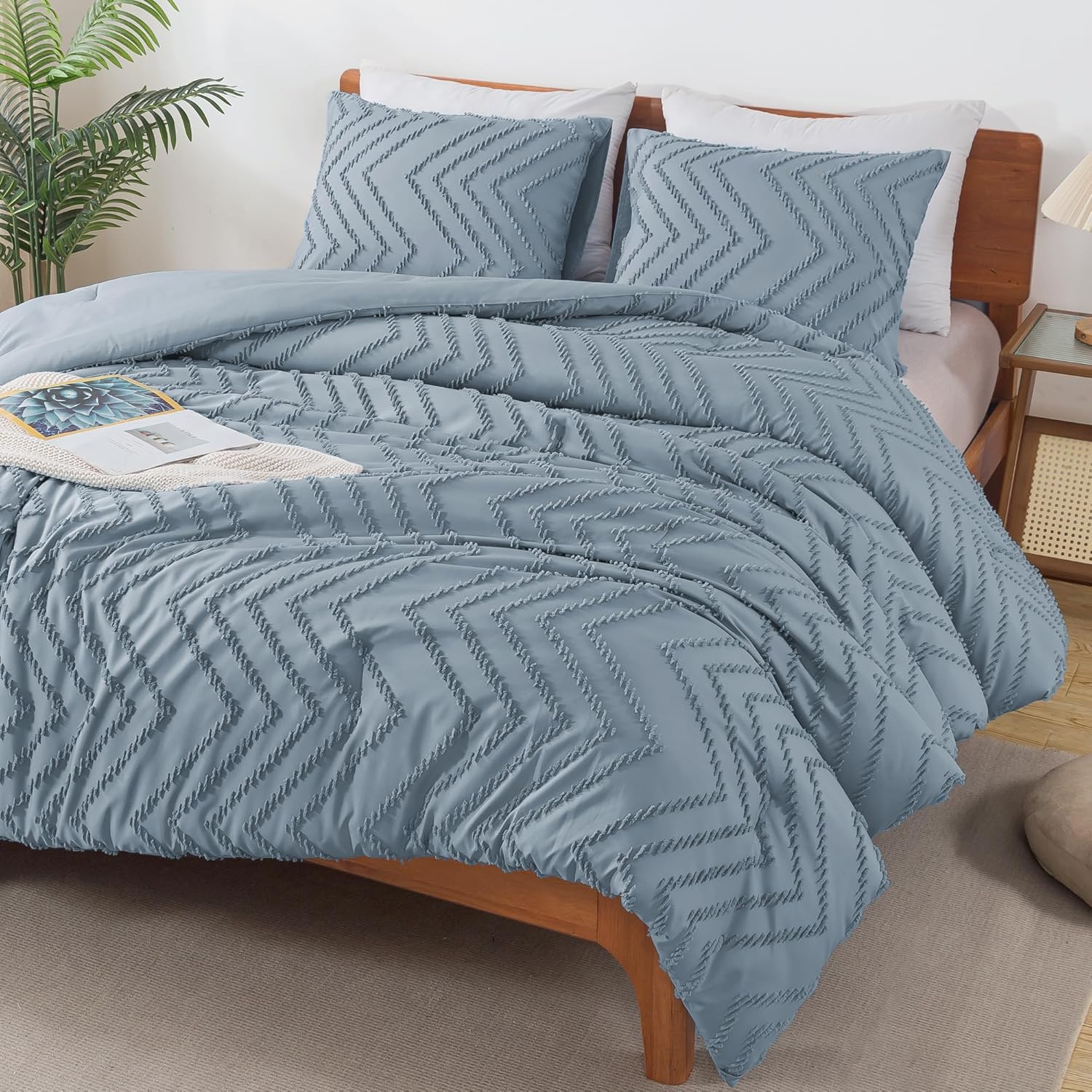 Andency Comforter Full Size Set, Beige Boho Cream Soft Warm Tufted Neutral Bedding Comforter Sets for Full Size Bed, 3 Pieces Aesthetic Chevron Farmhouse Cute Bohemian Textured Bedding Set - Image 11