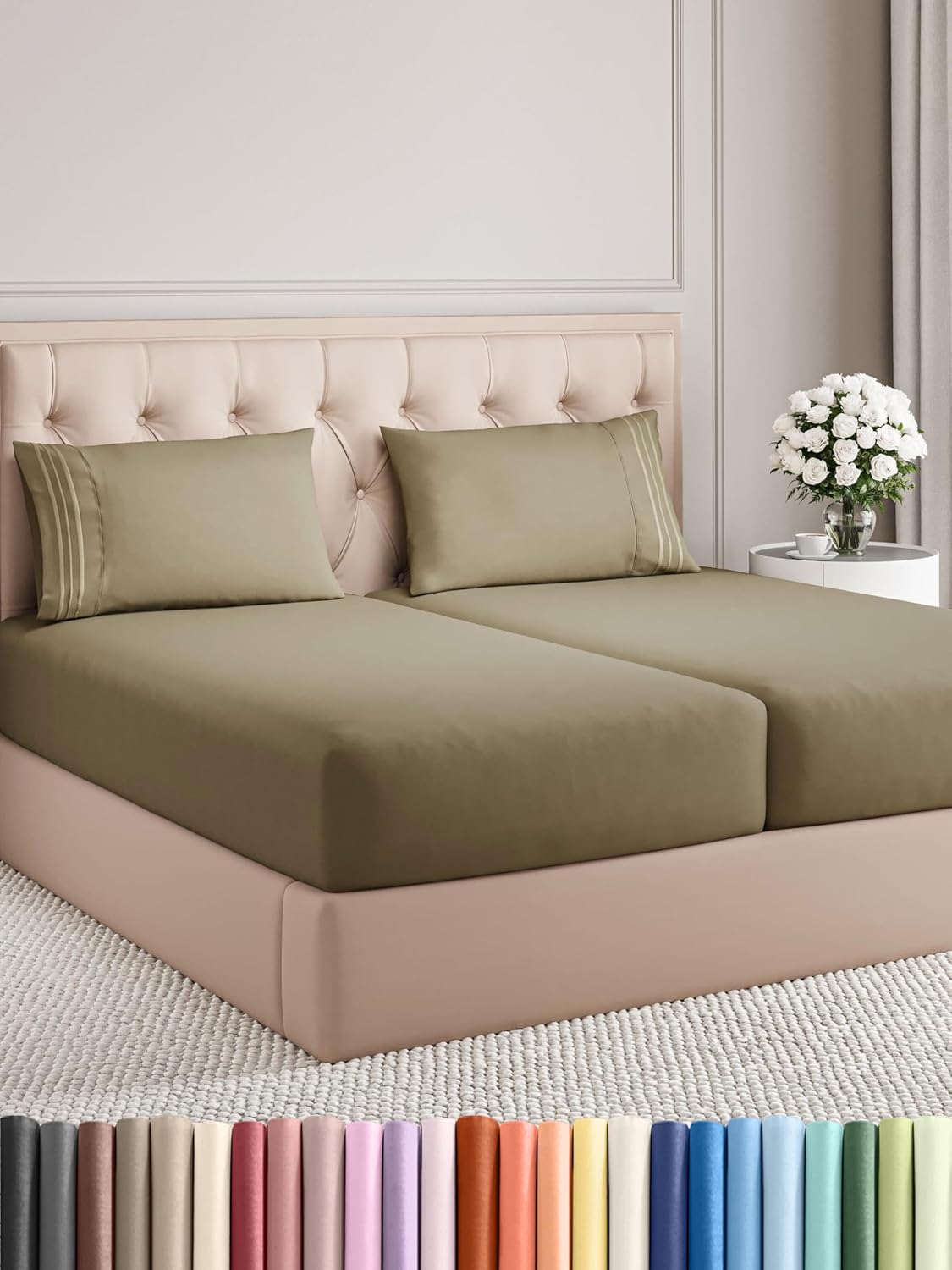 Queen Size 4 Piece Sheet Set - Comfy Breathable & Cooling Bed Sheets Set - Hotel Luxury Bedding for Women, Men, Kids, Teens, Boys & Girls - Deep Pockets, Soft and Wrinkle Free - Oeko-Tex - Sage Green - Image 119