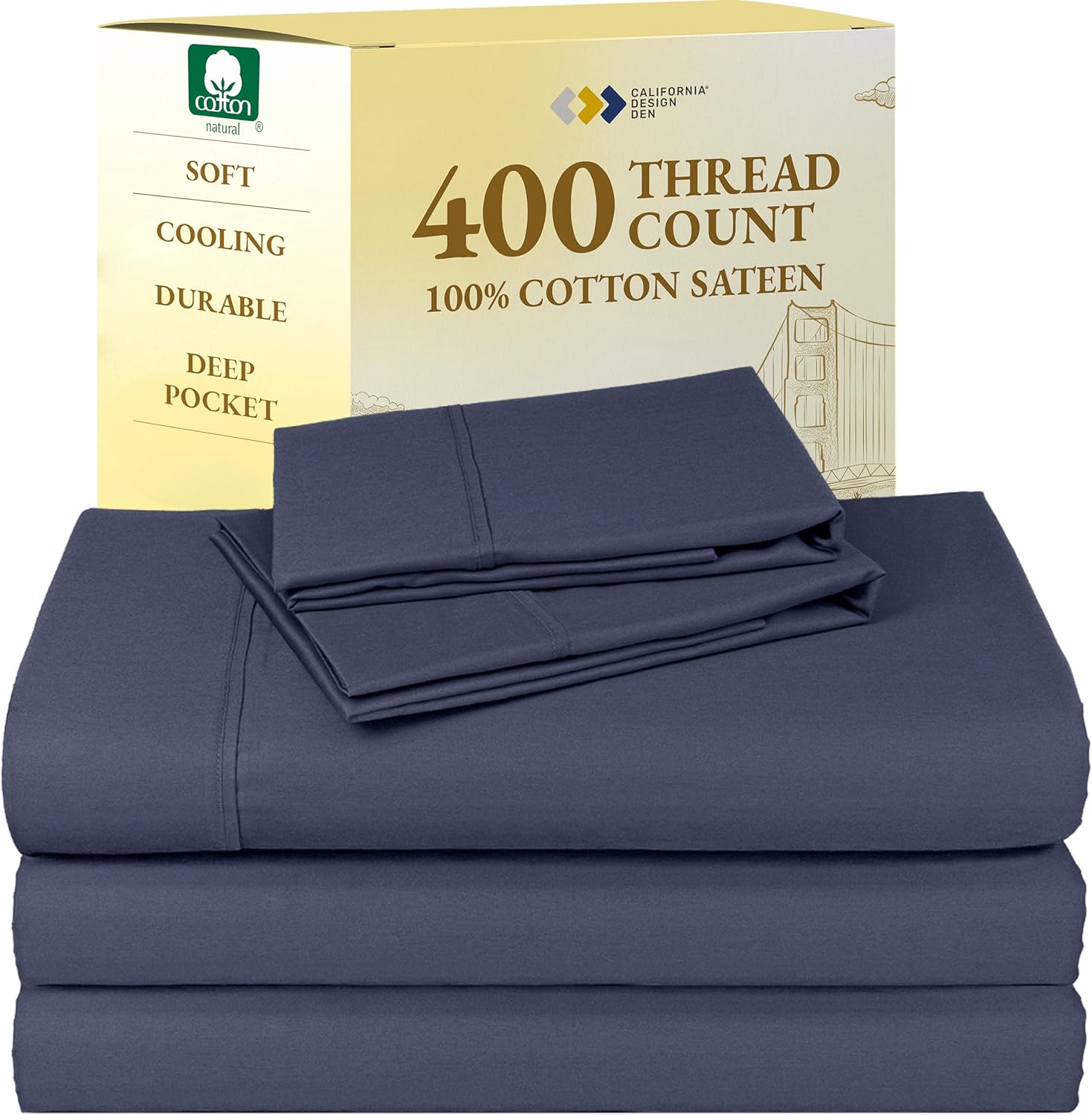 California Design Den King Size Sheets Set - Soft 400 Thread Count Sateen, Natural 100% Cotton Sheets King Size, Deep Pockets with All Around Elastic for a Snug Fit, Cool & Durable Bedding - White - Image 47
