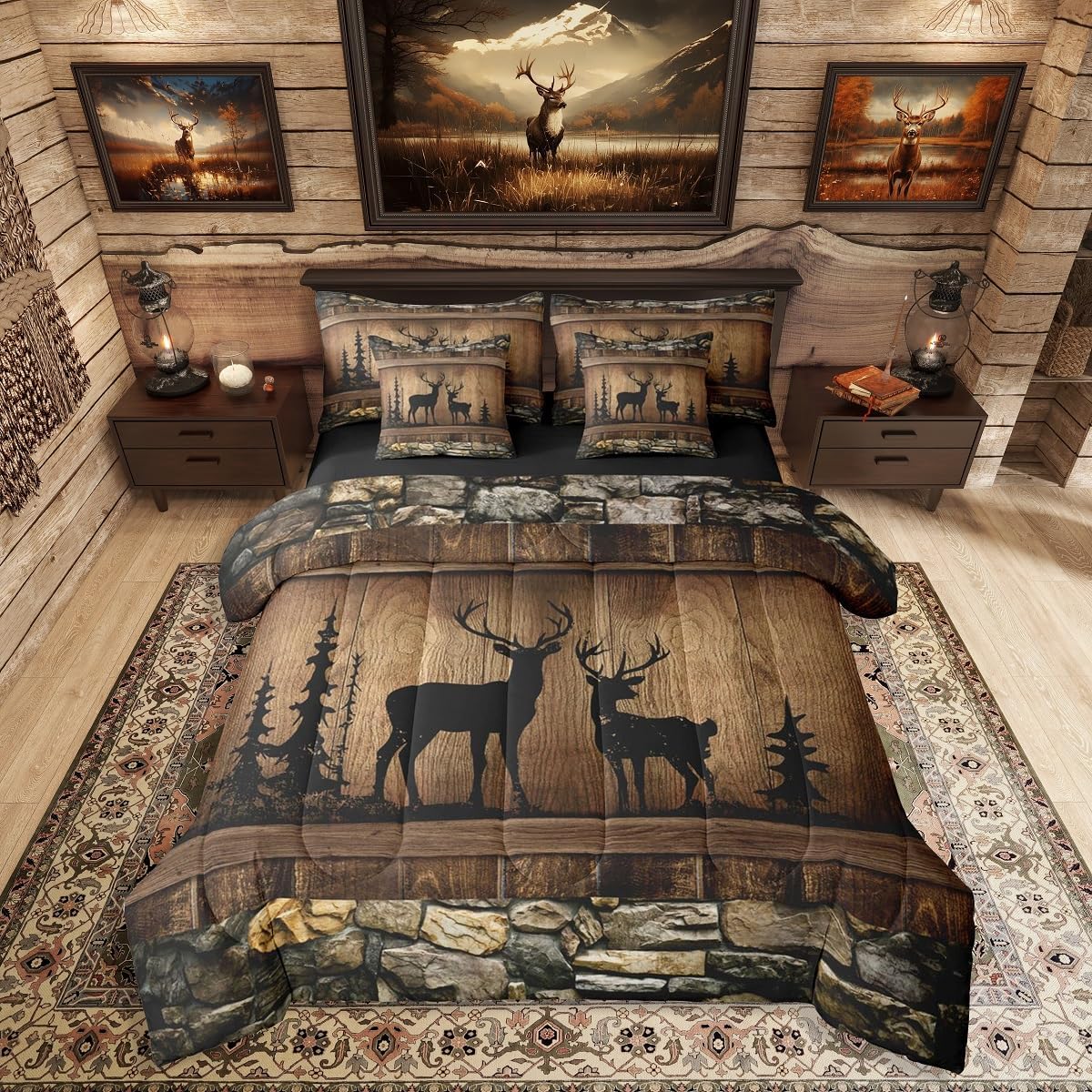 Erosebridal 7 Piece Camo Mallard Duck Comforter Set with Sheets for Kids Boys Men Rustic Farmhouse Cabin Bed in A Bag Queen,Hunting Woodland Duck Bedding Set Country Wood Board Animal Bed Set - Image 9
