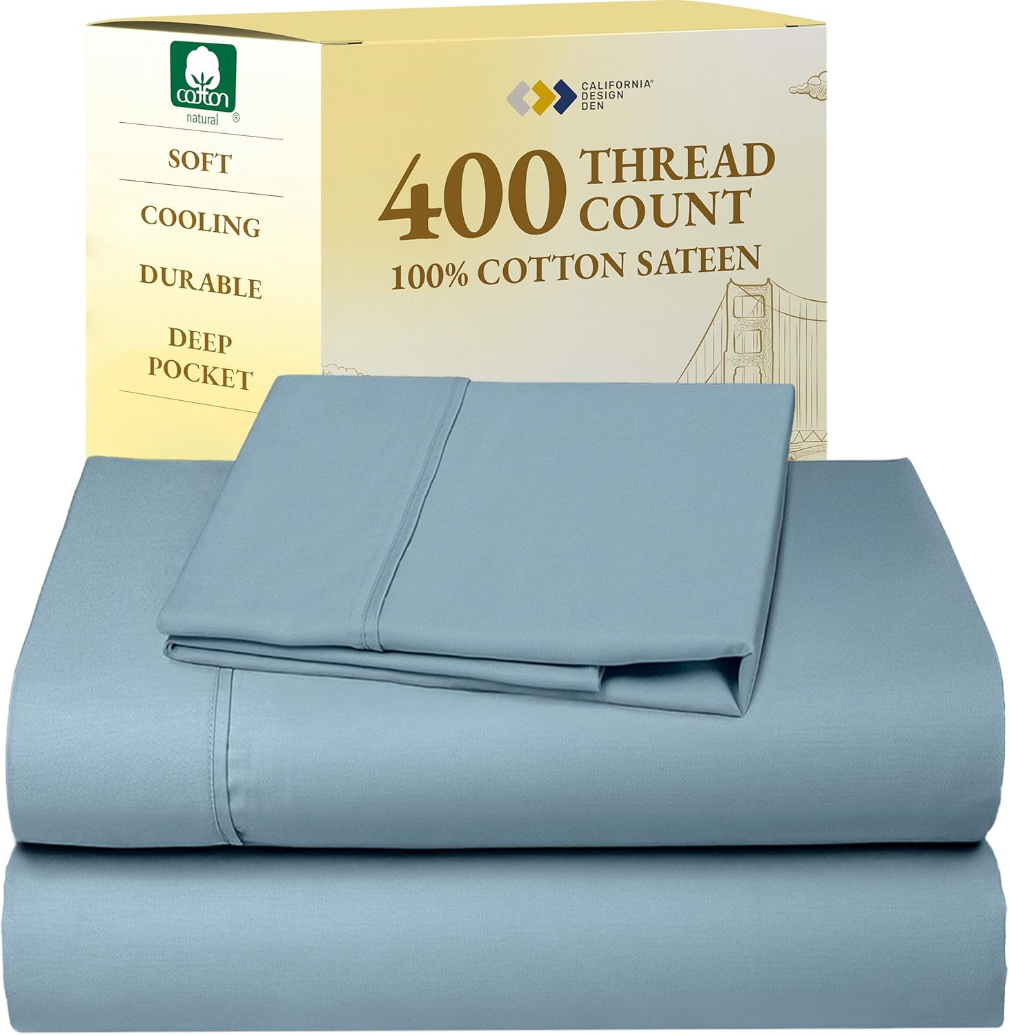 California Design Den King Size Sheets Set - Soft 400 Thread Count Sateen, Natural 100% Cotton Sheets King Size, Deep Pockets with All Around Elastic for a Snug Fit, Cool & Durable Bedding - White - Image 37