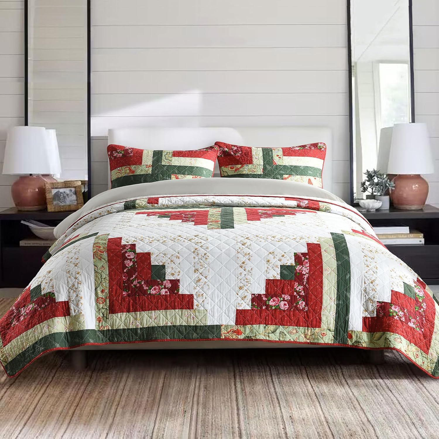 Secgo Queen Comforter Set for Bed - 100% Cotton Quilts Queen Size, Green, Sage Bedspreads (90 * 98 Inch) with 2 Pillow Shams, Patchwork Reversible Lightweight Bedding - Image 28