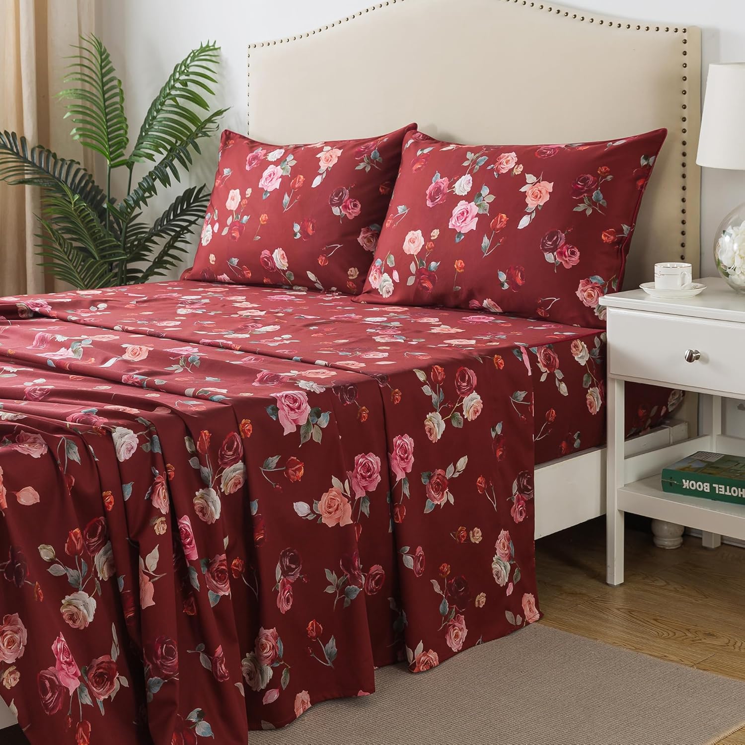 FADFAY Shabby Floral Bedding Elegant Peony Sheets Set Luxury Bedding Collections 100% Egyptian Cotton Deep Pocket, 4 Piece-King Size - Image 64