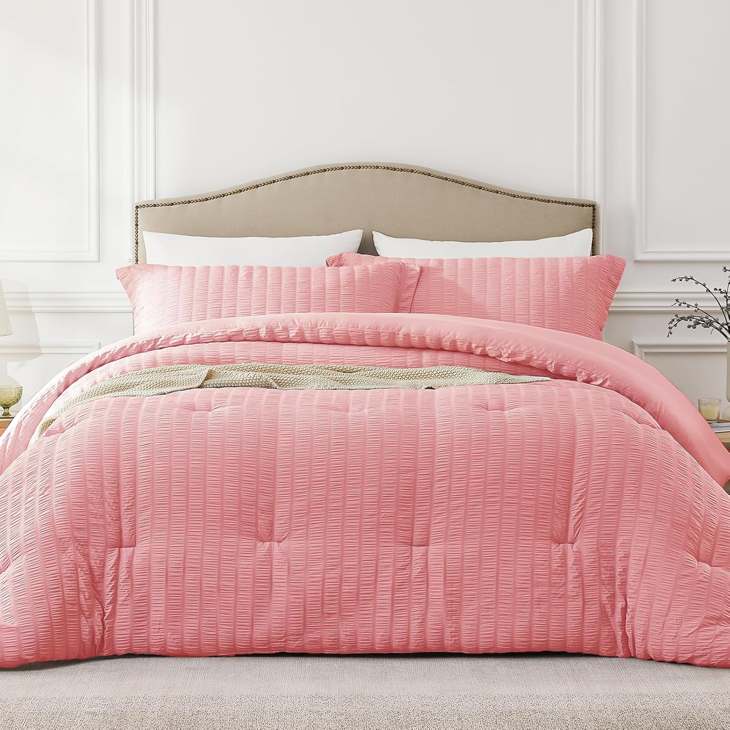 White Queen Comforter Set - 3 Pieces Seersucker Lightweight Bedding Comforter Sets (1 Soft Fluffy Comforter & 2 Pillowcases) - All Seasons Cozy Modern Bed Sets - Image 19