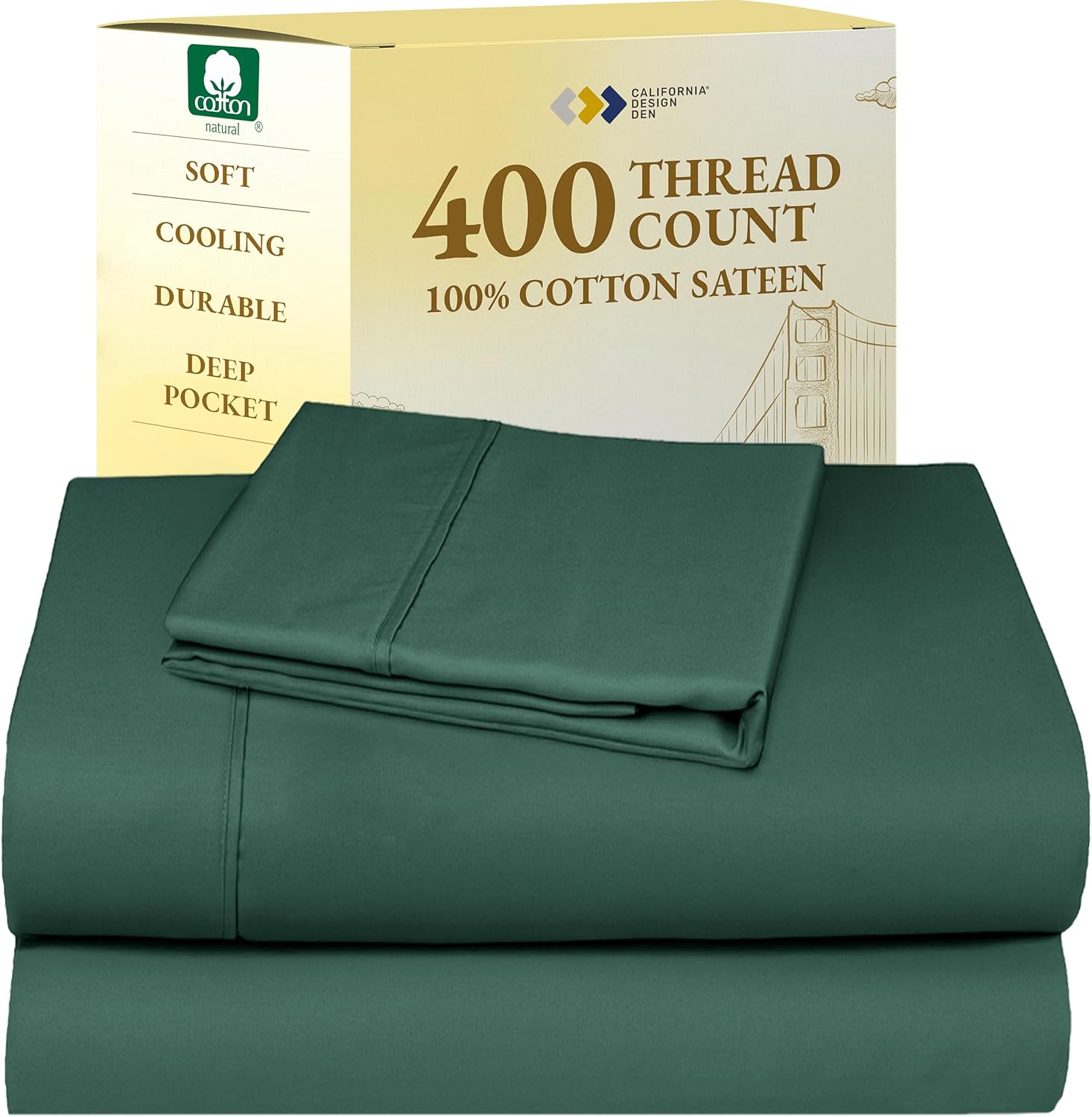 California Design Den King Size Sheets Set - Soft 400 Thread Count Sateen, Natural 100% Cotton Sheets King Size, Deep Pockets with All Around Elastic for a Snug Fit, Cool & Durable Bedding - White - Image 65