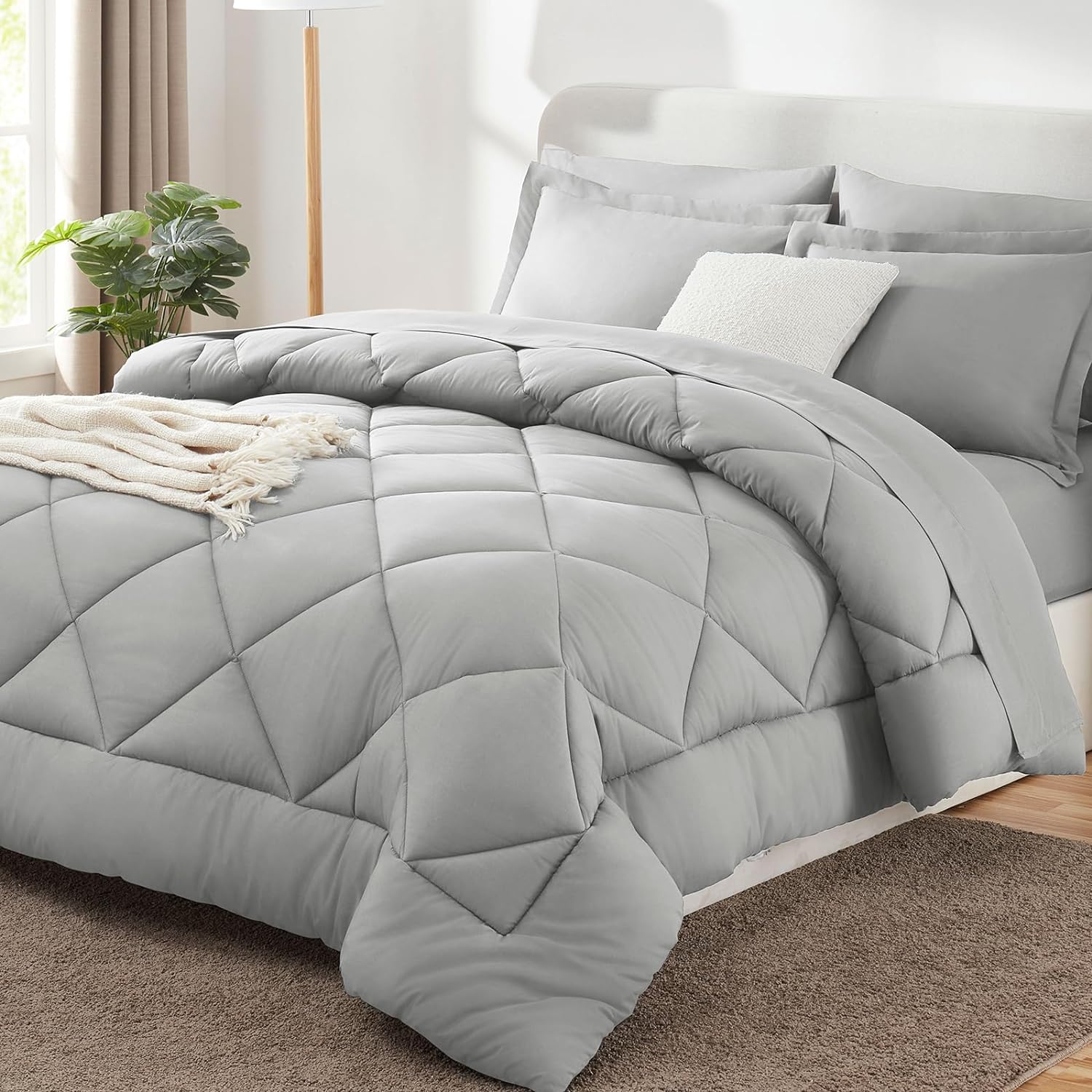 CozyLux Queen Comforter Set Dark Grey - Bed in a Bag Queen Size 7 Pieces, Luxury Soft Bed Set for All Seasons, Bedding Set with Down Alternative Comforter, Sheets, Pillowcases & Shams - Image 27