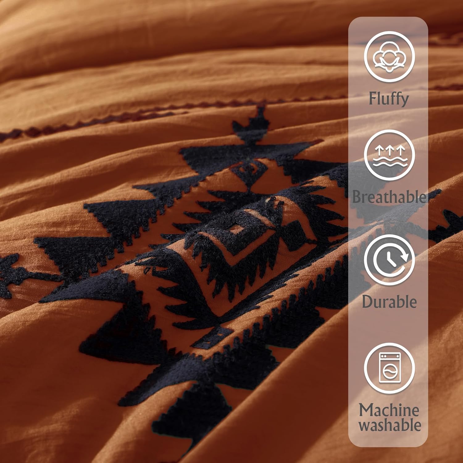 MaiRêve Burnt Orange Embroidery Comforters Set Queen Size - 7 Pieces, Farmhouse Western Bedding All Season, Bed in A Bag Queen Boho Comforter Set with Sheets, Pillowcases & Shams - Image 6