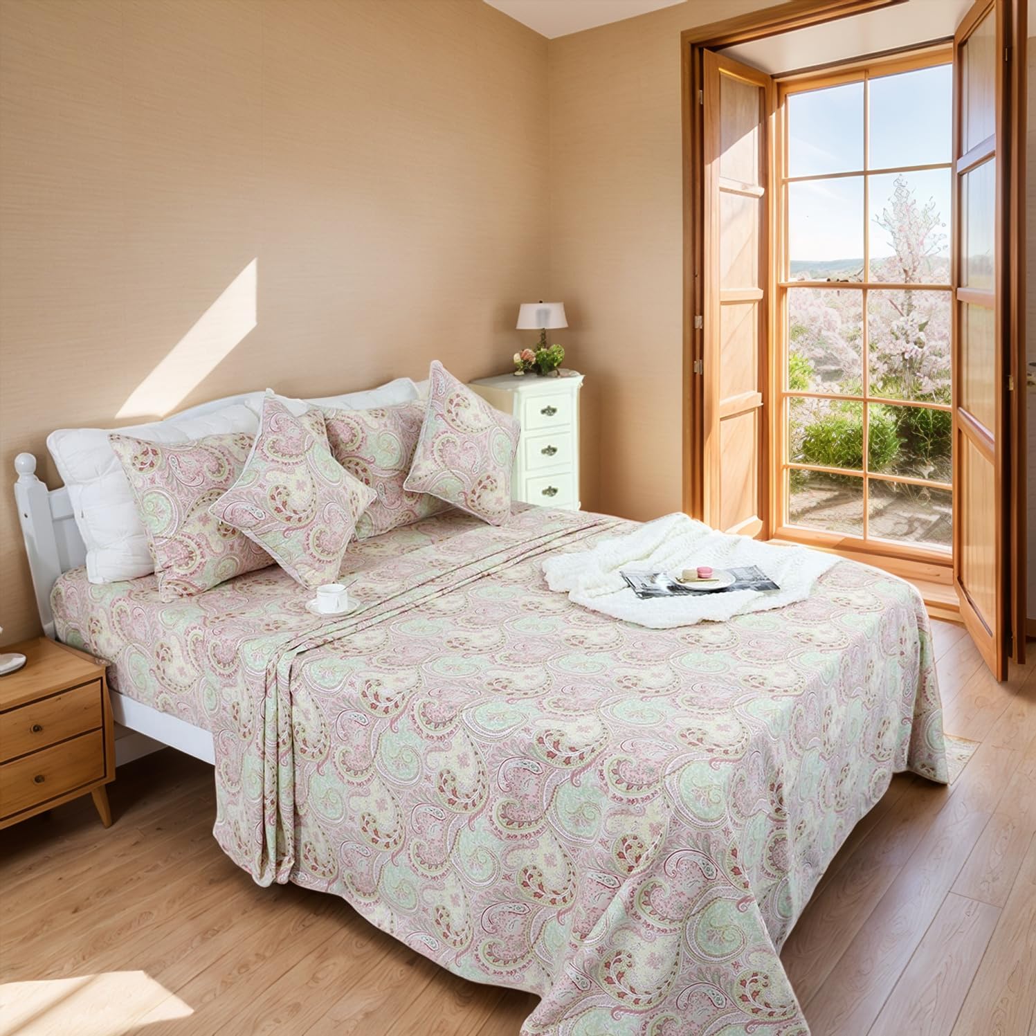 FADFAY Shabby Floral Bedding Elegant Peony Sheets Set Luxury Bedding Collections 100% Egyptian Cotton Deep Pocket, 4 Piece-King Size - Image 23