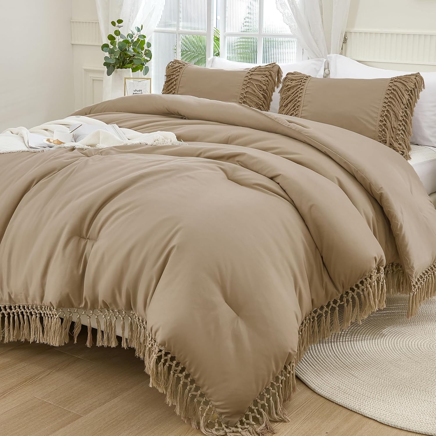 Andency Comforter Queen Size Set Beige, 3 Pieces Tassel Boho Lightweight Winter Bedding Comforters & Sets, All Season Bed Set (90x90In Comforter & 2 Pillowcases) - Image 18