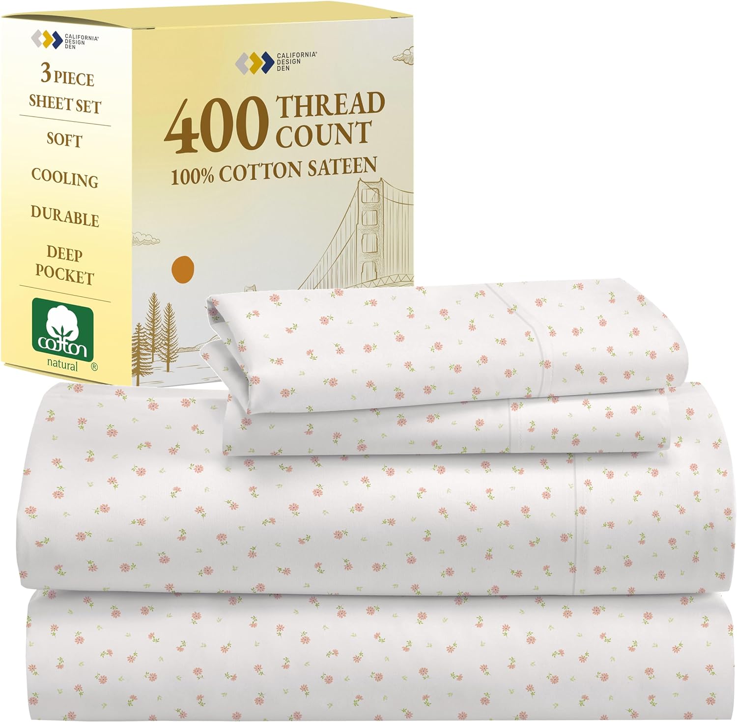 California Design Den King Size Sheets Set - Soft 400 Thread Count Sateen, Natural 100% Cotton Sheets King Size, Deep Pockets with All Around Elastic for a Snug Fit, Cool & Durable Bedding - White - Image 97