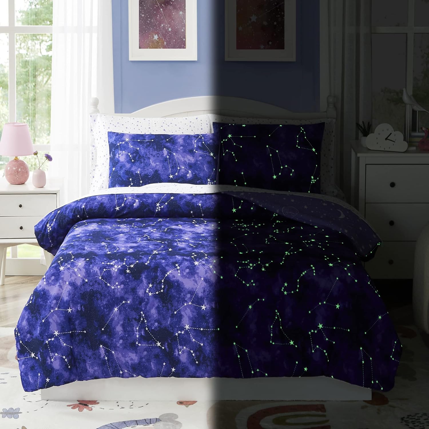 Twin Kids Comforter Set - 5 Pieces Twin Bedding Sets for Boys, Glow in The Dark Space Bed in A Bag with Sheets - Image 12