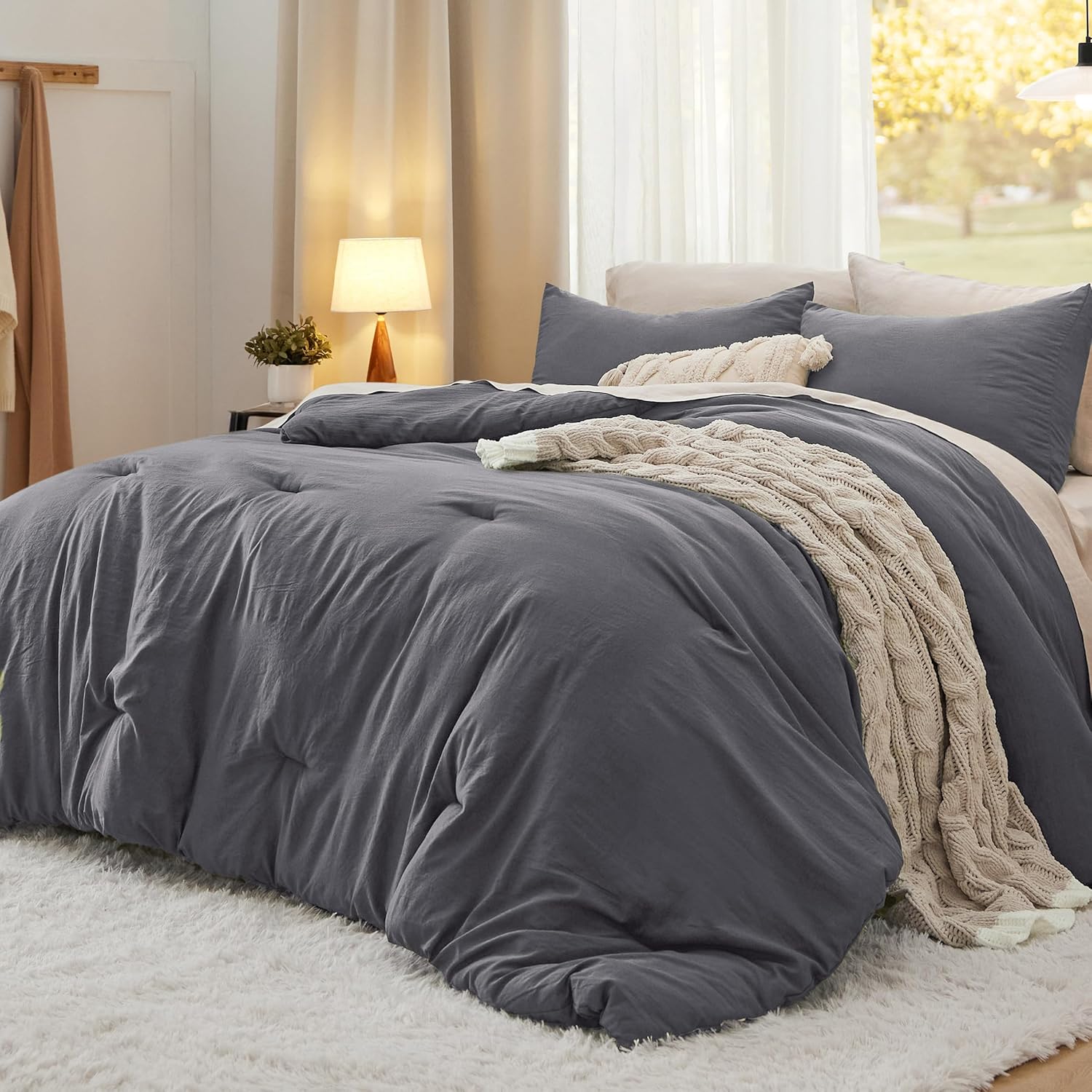 Bedsure King Size Comforter Set, Beige Soft Prewashed Bedding for All Seasons, 3 Pieces GentleSoft™ Warm Down Alternative Bed Set, 1 Lightweight Comforter (104"x90") and 2 Pillowcases (20"x36") - Image 25