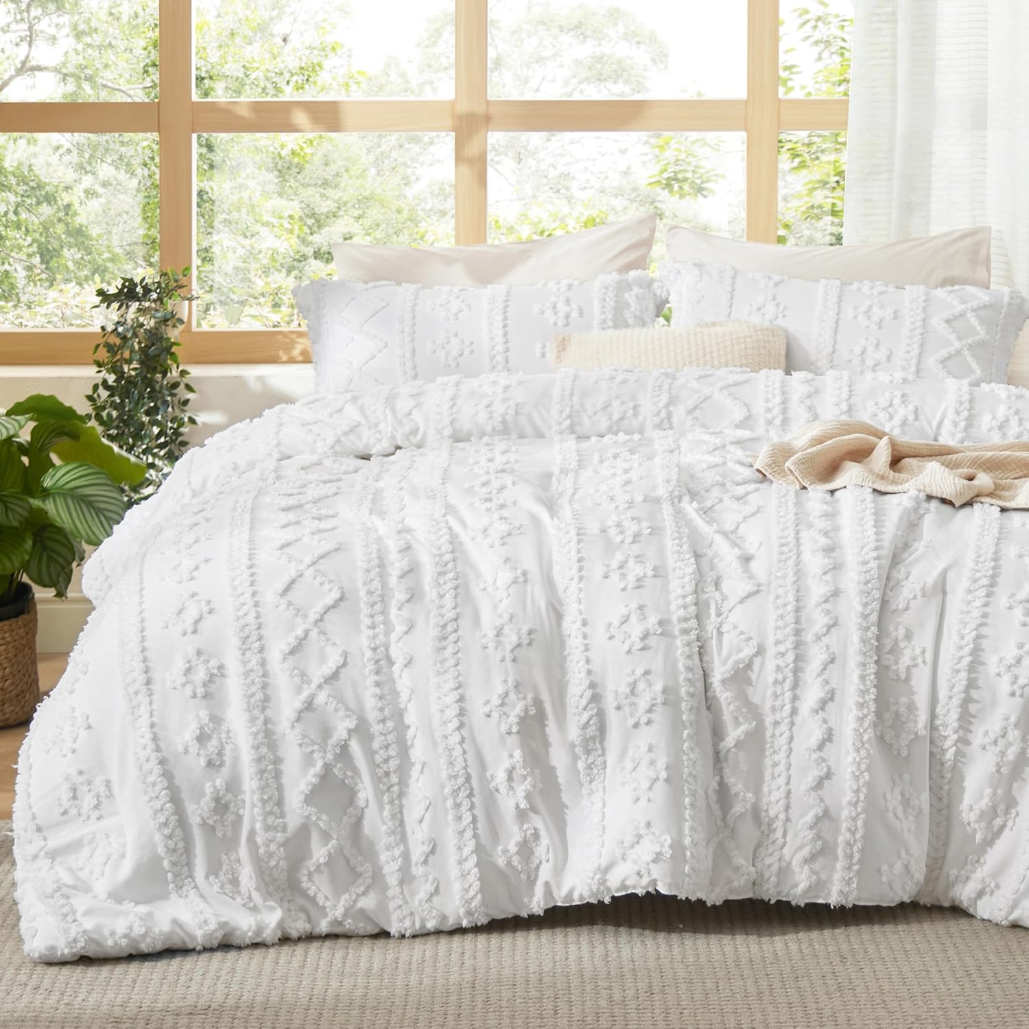 Bedsure Tufted Boho Comforter Set Twin Size - Beige Boho Bed Set, GentleSoft™ 2 Pieces Farmhouse Shabby Chic Embroidery Bedding, Gifts for Woman, Soft Jacquard Twin Comforter for All Seasons - Image 8