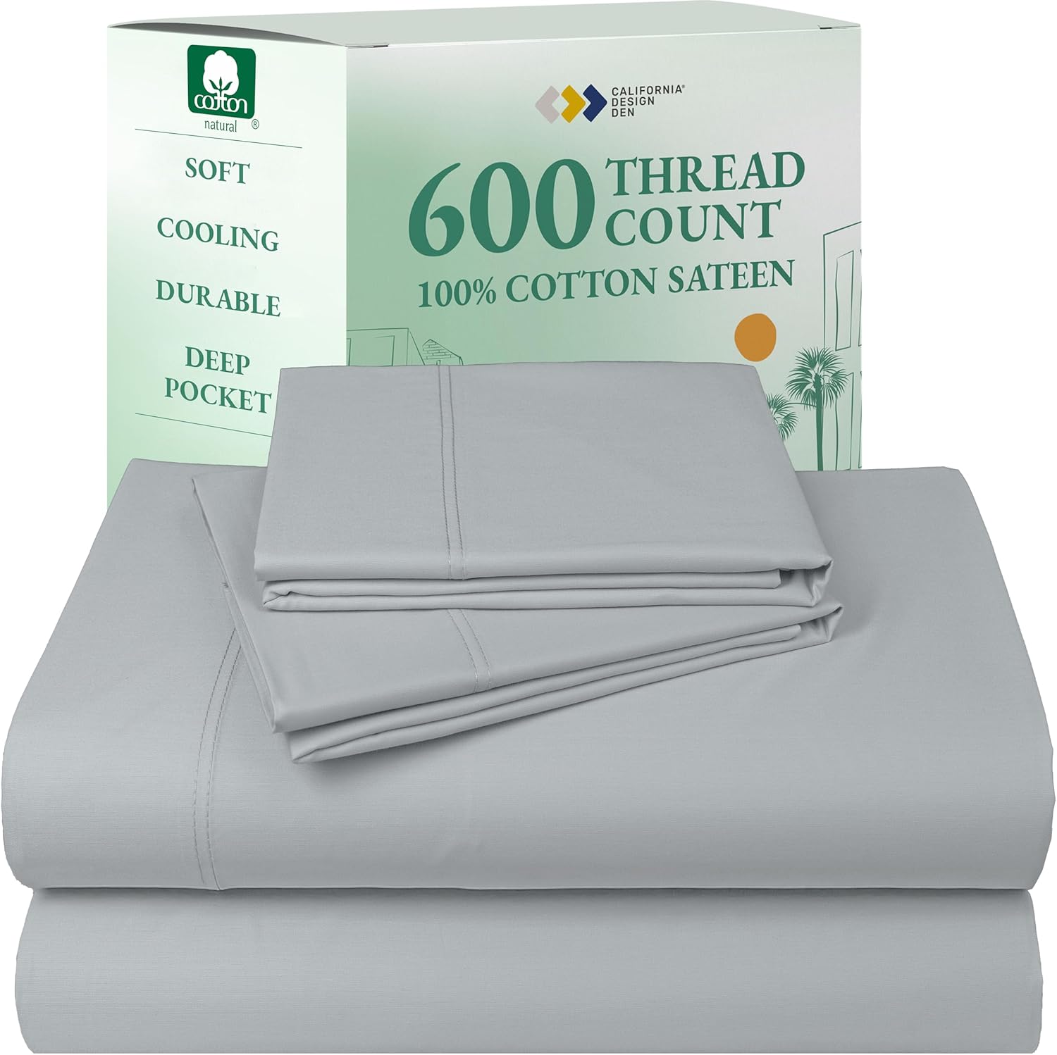 California Design Den Queen Sheet Set - Luxury 600 Thread Count Sateen, 100% Cotton Deep Pocket Queen Sheets with All Around Elastic, Snug Fit, Hotel Quality Bedding Set - White - Image 30