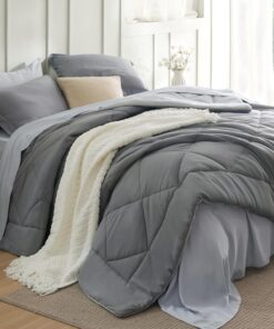 Bedsure Queen Comforter Set - 7 Pieces Reversible Grey Bedding, Queen Size Bed Set for All Seasons, Bed in a Bag with Down Alternative Comforter, Sheets, Pillowcases & Shams