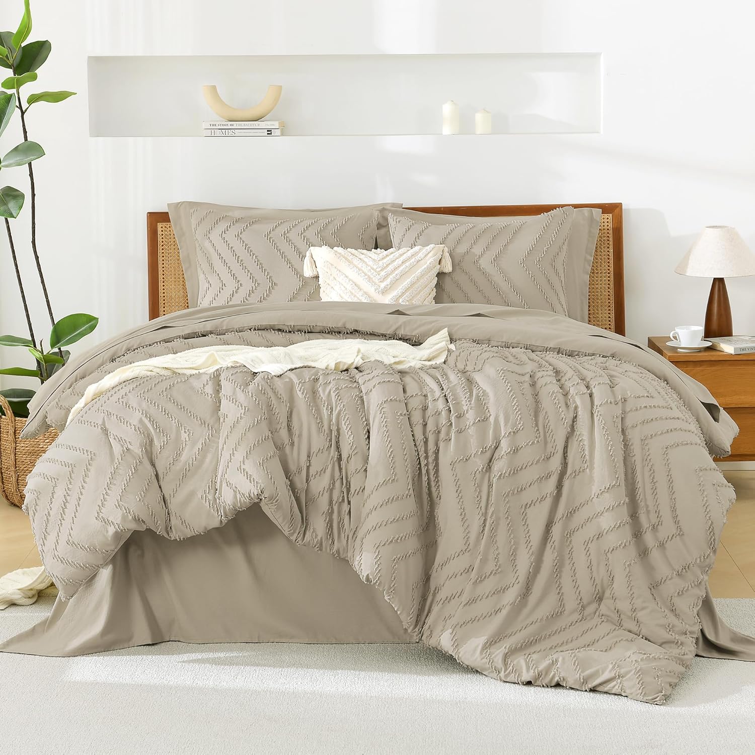 Litanika California King Size Comforter Set with Sheets Beige - 7 Pieces Bed in a Bag Cal King Chevron Tufted Complete Bedding Sets with Comforter, Sheets, Pillowcases & Shams - Image 33